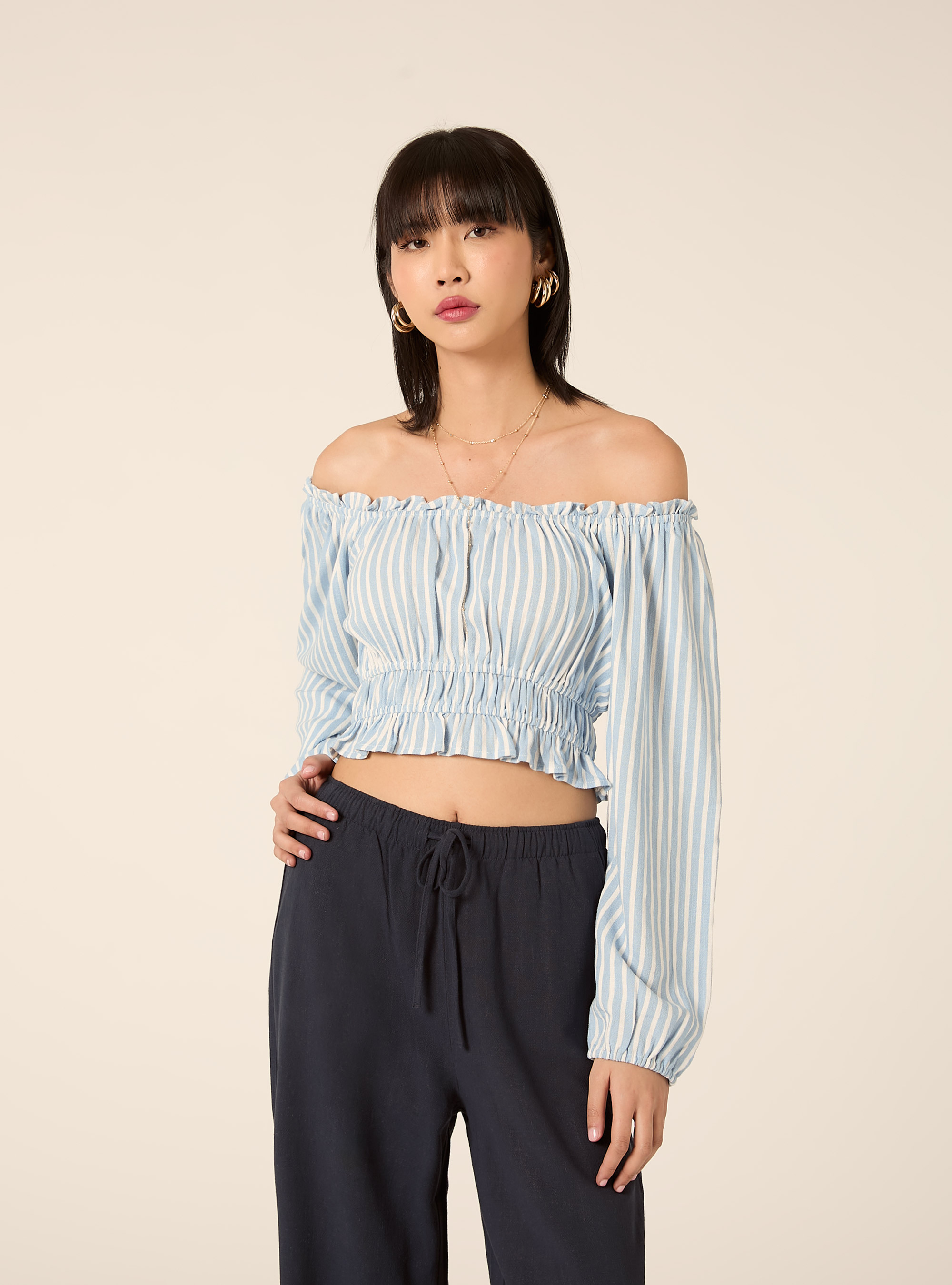Blusa boho de mezcla de lino, MULTICOLORE