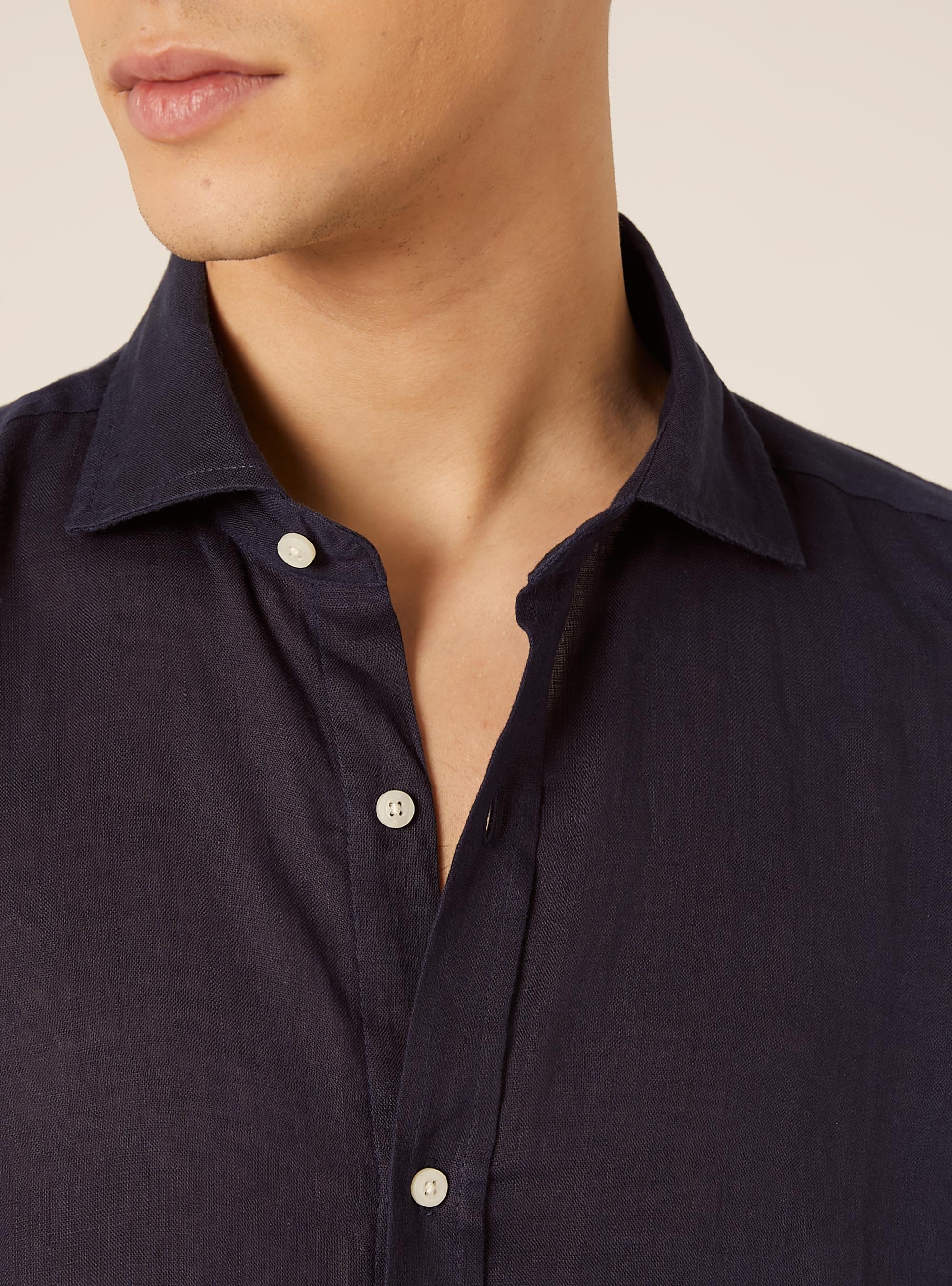 Long-sleeved pure linen shirt, NA2 NAVY MEDIUM