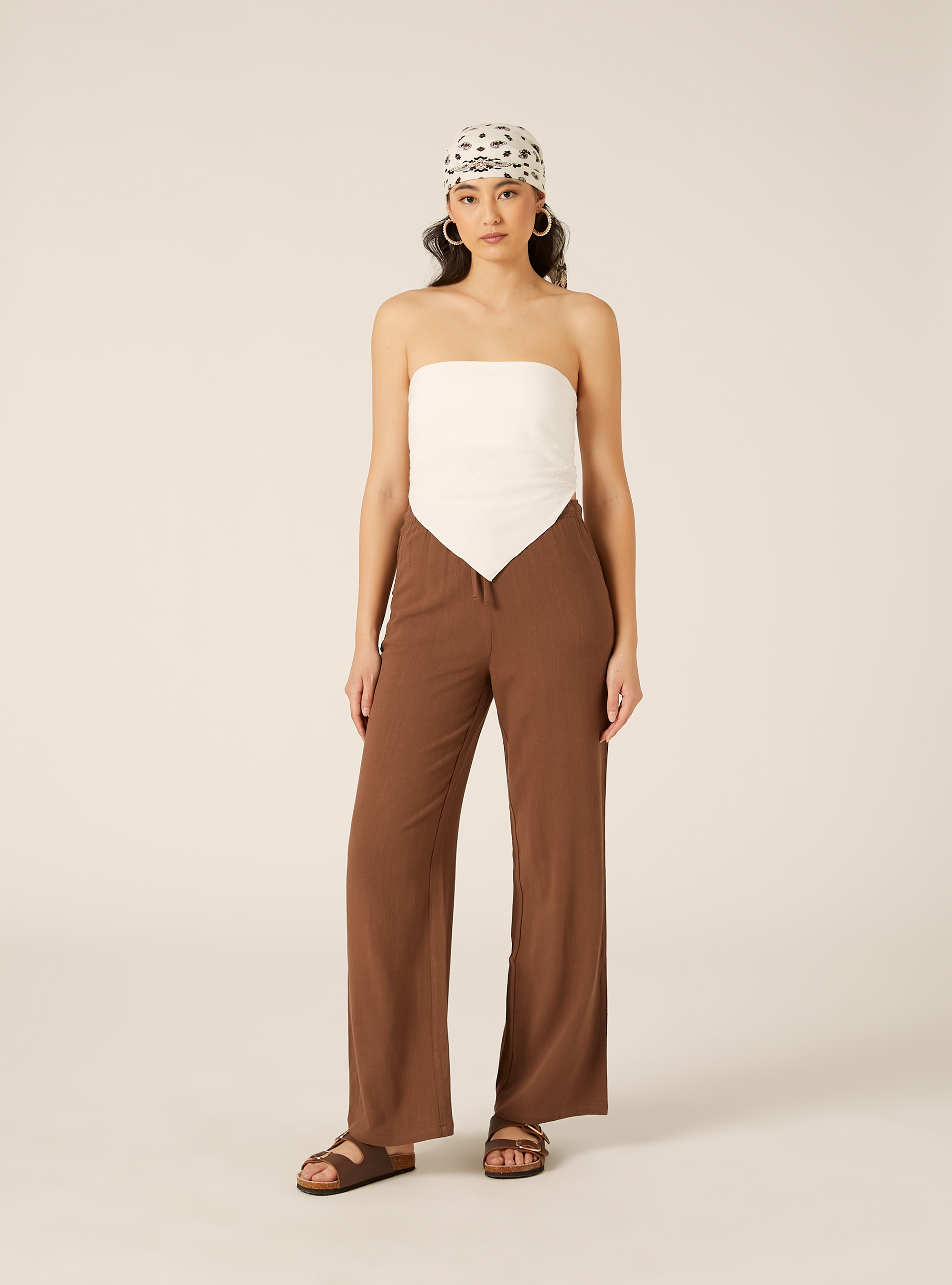 Top bandeau en mezcla de lino, WH2 WHITE