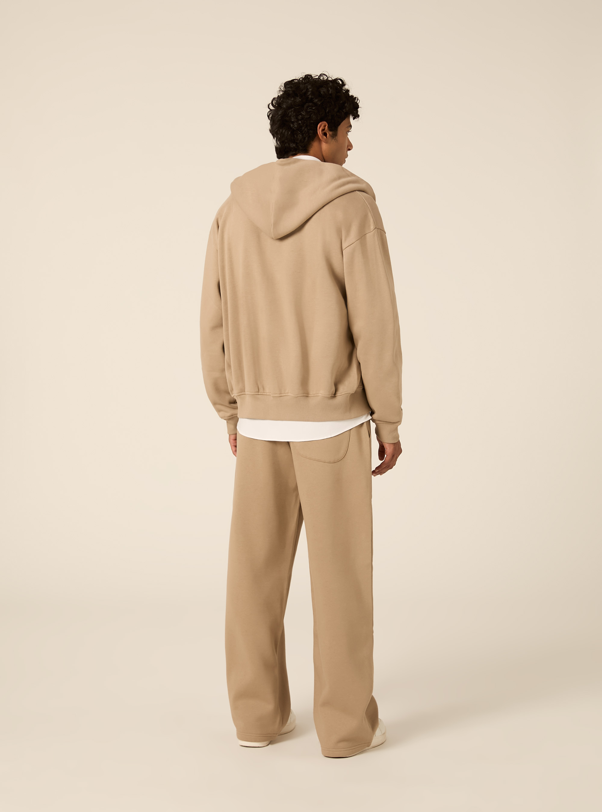 Felpa Boxy fit con zip e cappuccio, BEIGE MEDIO