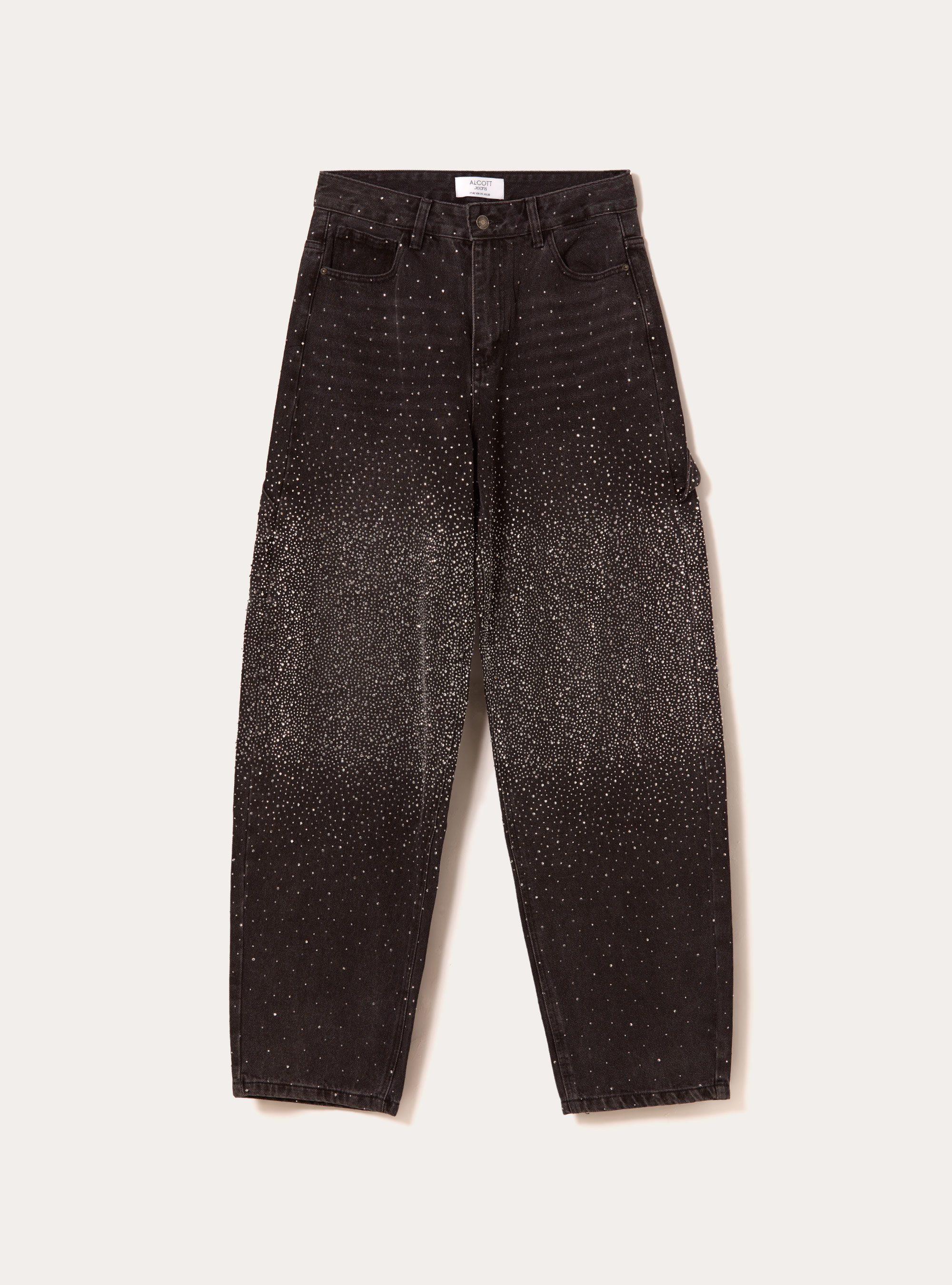 Jean baggy charpentier avec strass, D000 BLACK