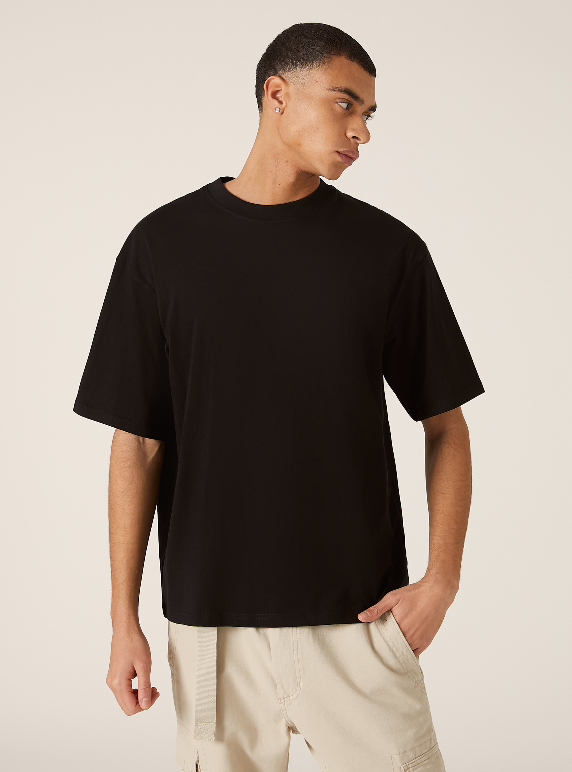 T-shirt coupe carr&eacute;e en coton, BK1 BLACK