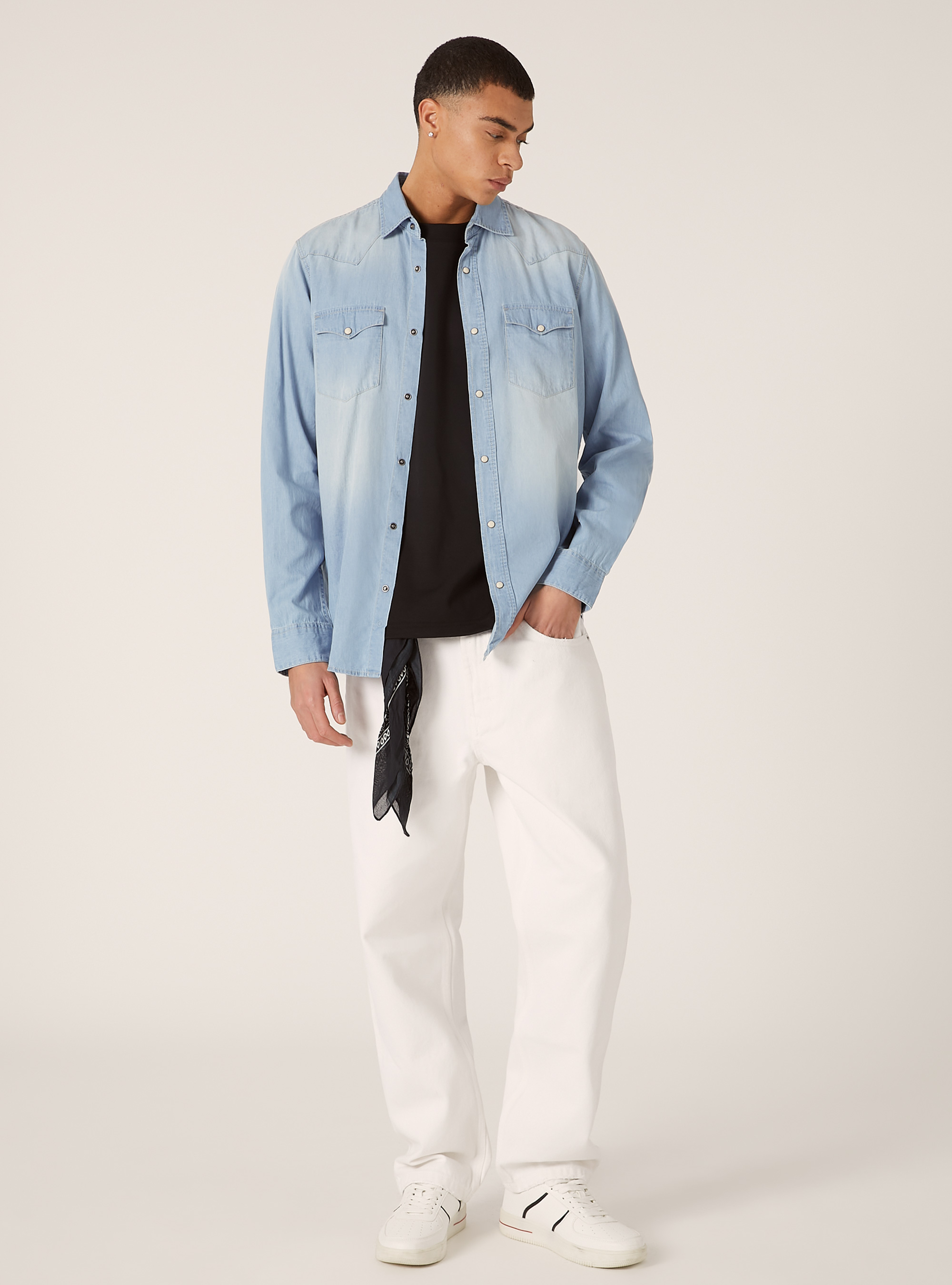 Camicia in denim basica, D007 LIGHT AZURE