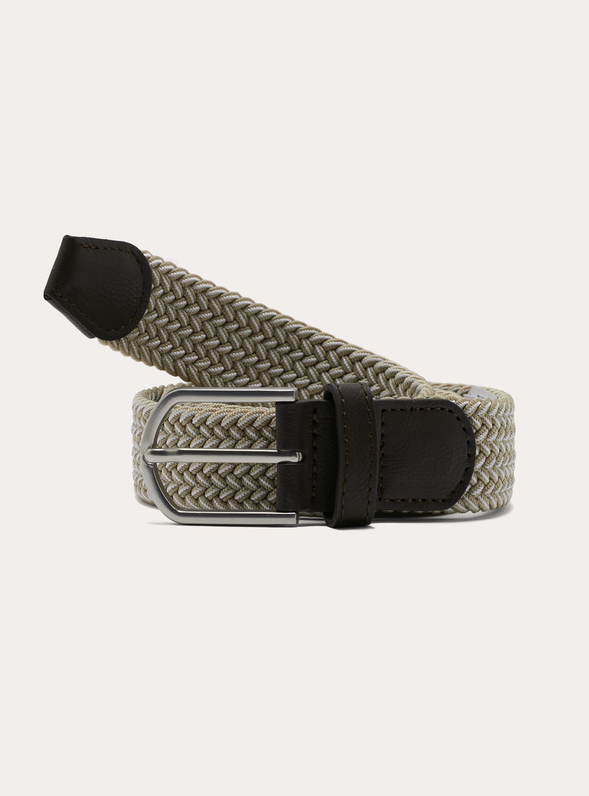 Stretch braided belt, MBG2 BEIGE MEL MED