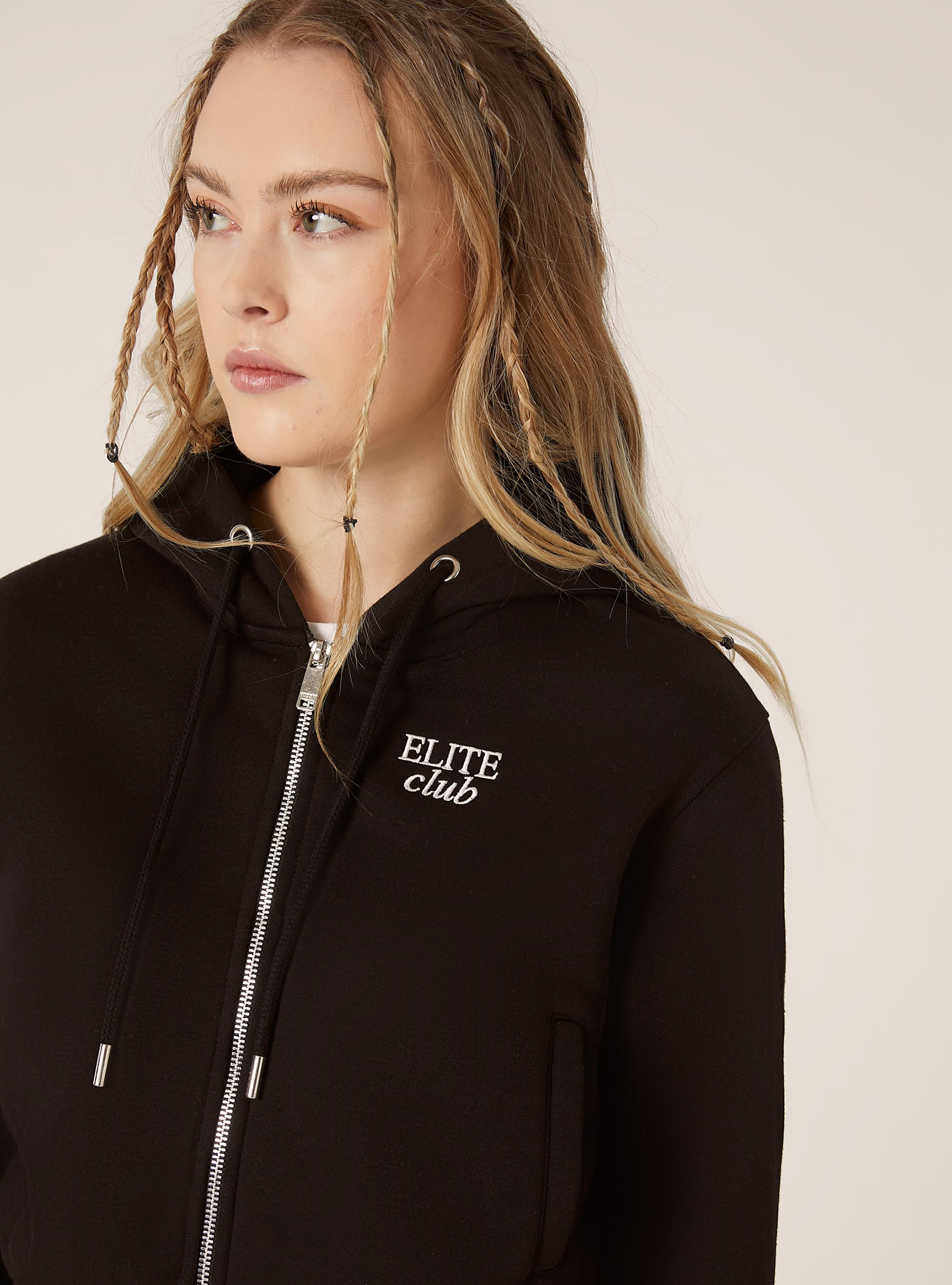 Sweatshirt court avec fermeture &eacute;clair et imprim&eacute;, BK1 BLACK
