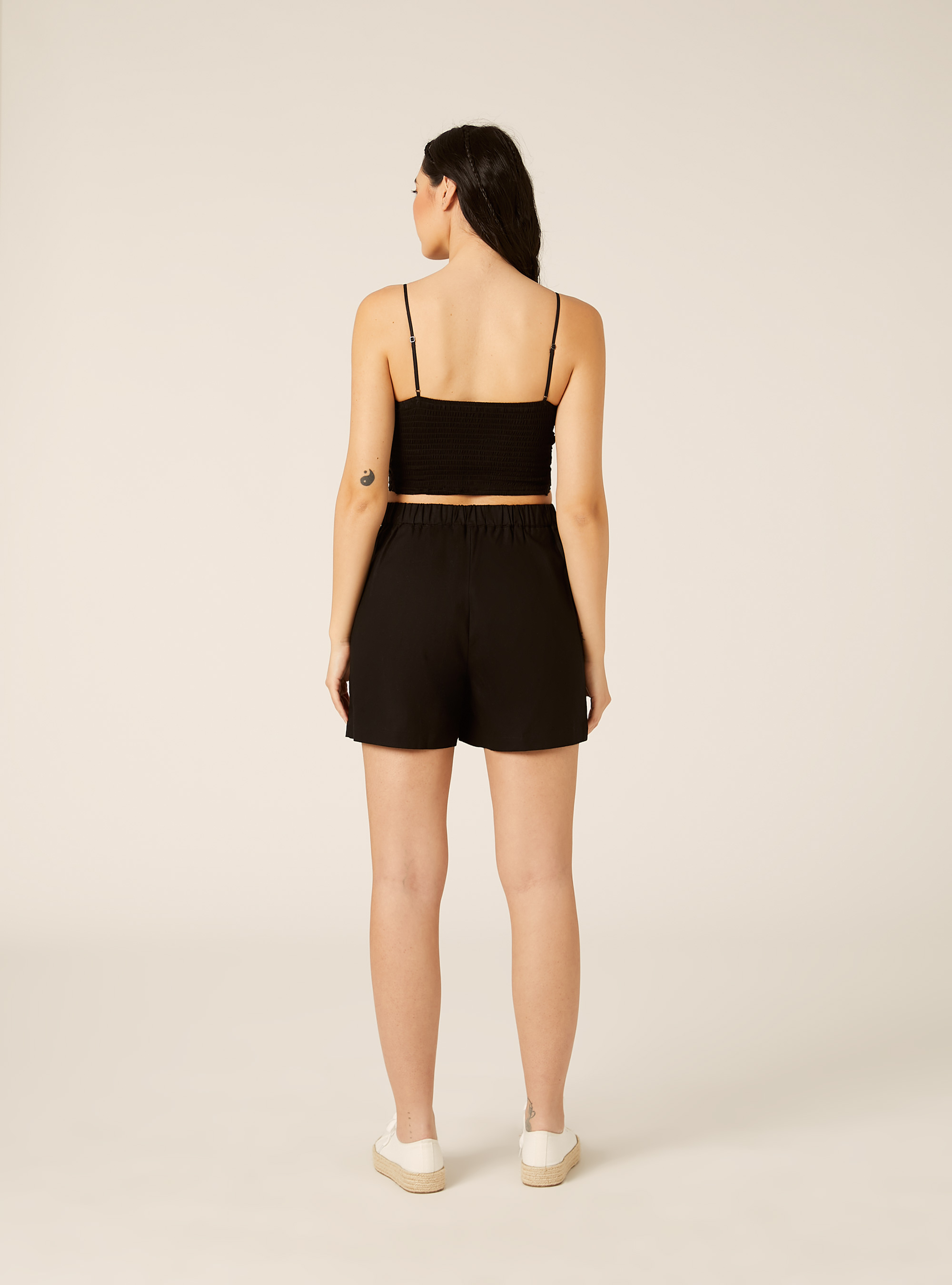 Solid color linen blend shorts, BK1 BLACK