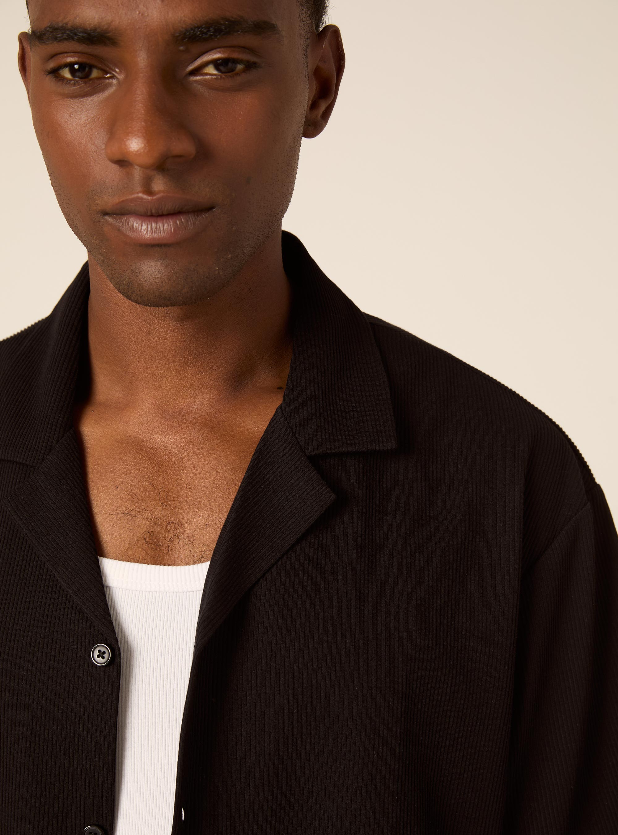 Camisa Bowling Regular Fit de Punto, BK1 BLACK