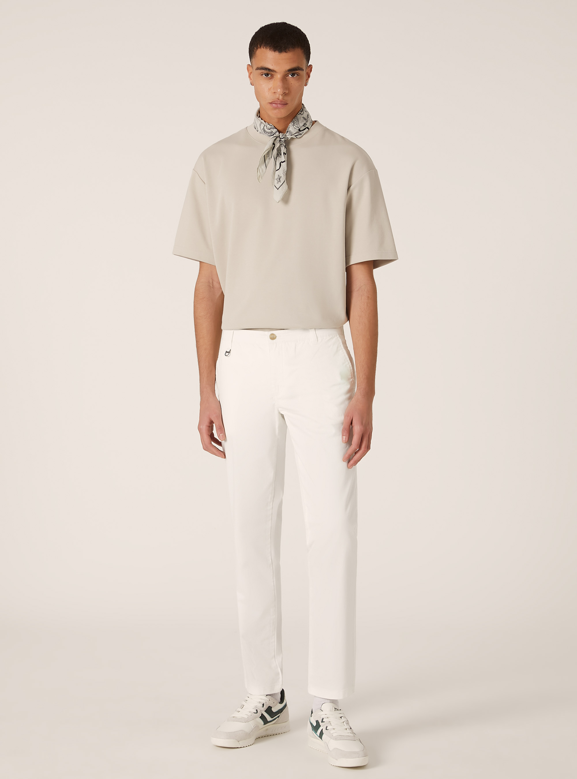 Pantalon chino stretch en serg&eacute; coupe skinny, WH1 OFF WHITE