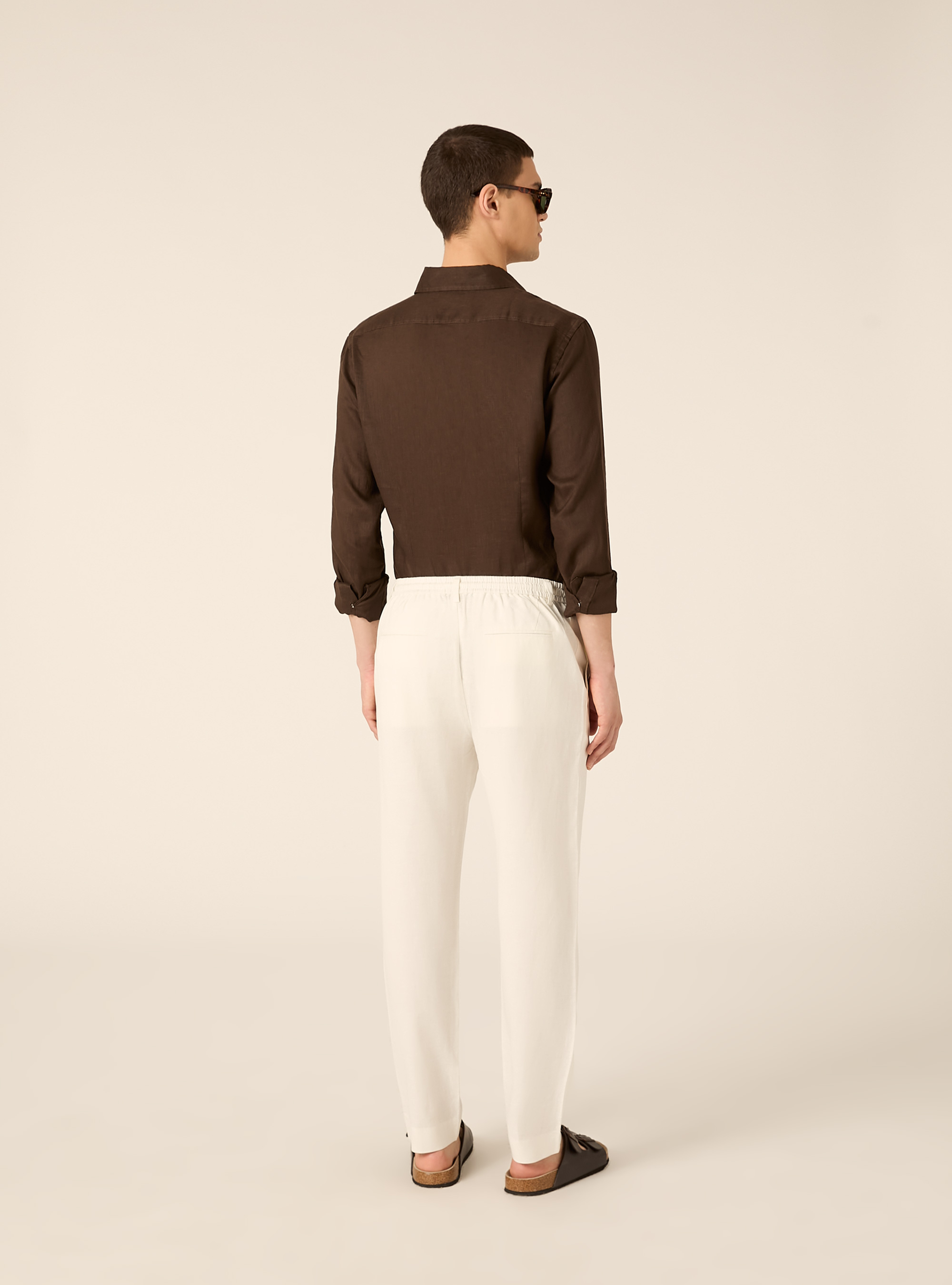 Linen blend chino trousers, WH1 OFF WHITE