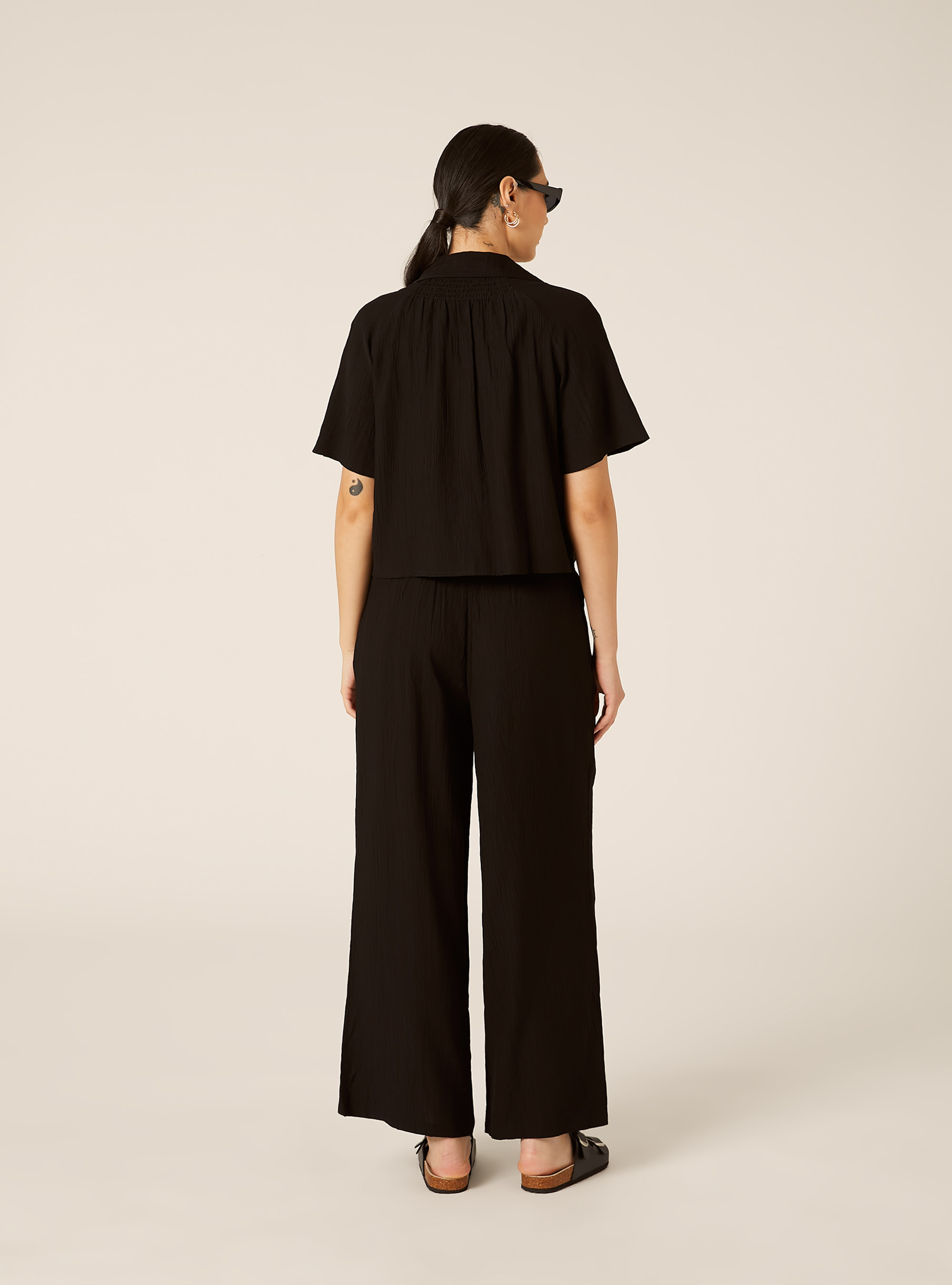 Camicia maniche corte in crepe, BK1 BLACK