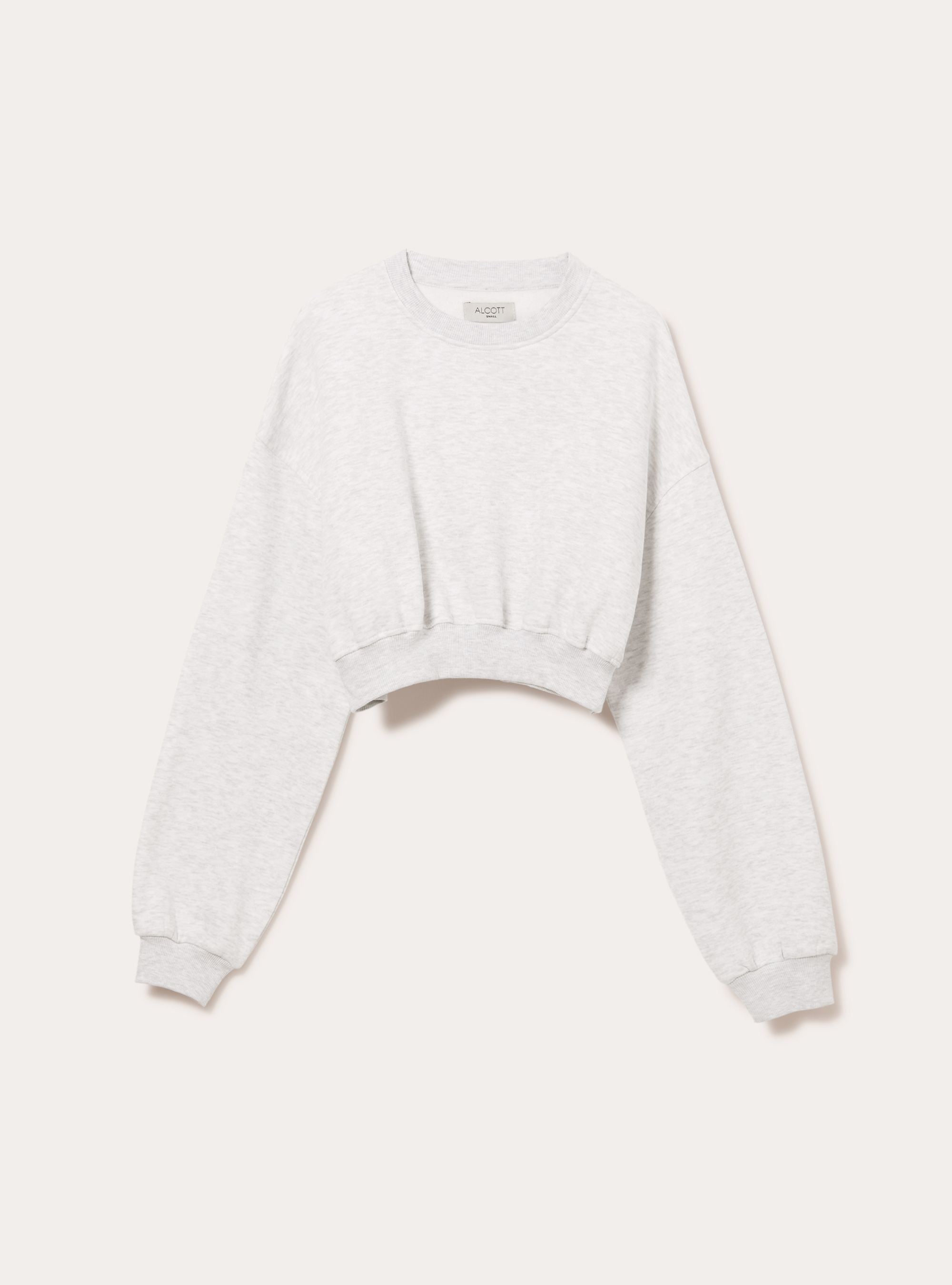 Sweat-shirt &agrave; col rond en coton court, MGY3 GREY MEL LIGHT