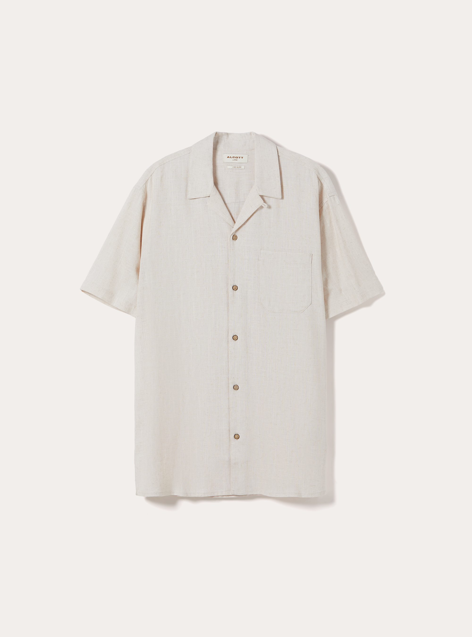 Linen blend shirt with bowling collar, MBG3 BEIGE MEL LIGHT