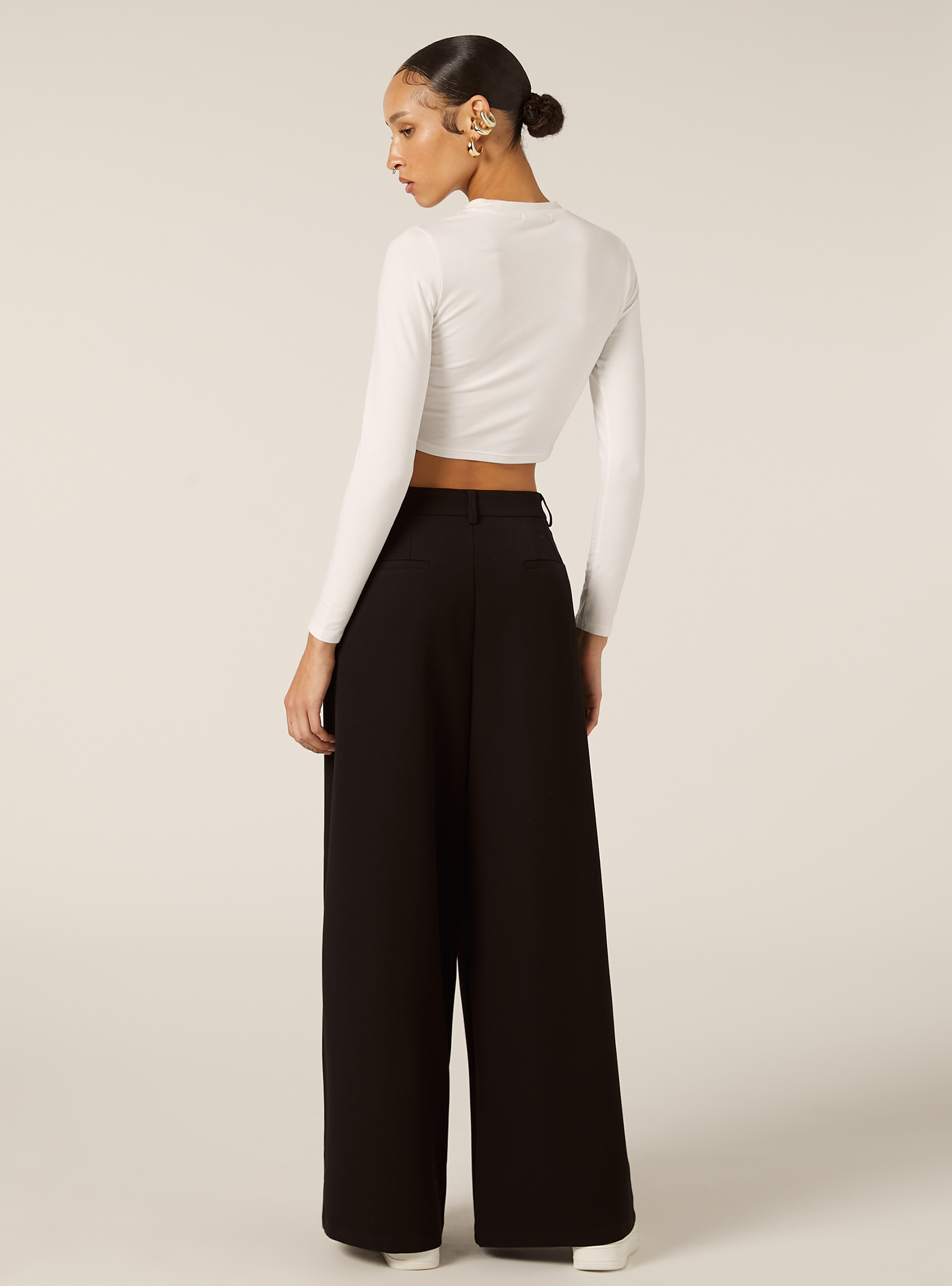 Pantalon large &agrave; pinces, BK1 BLACK