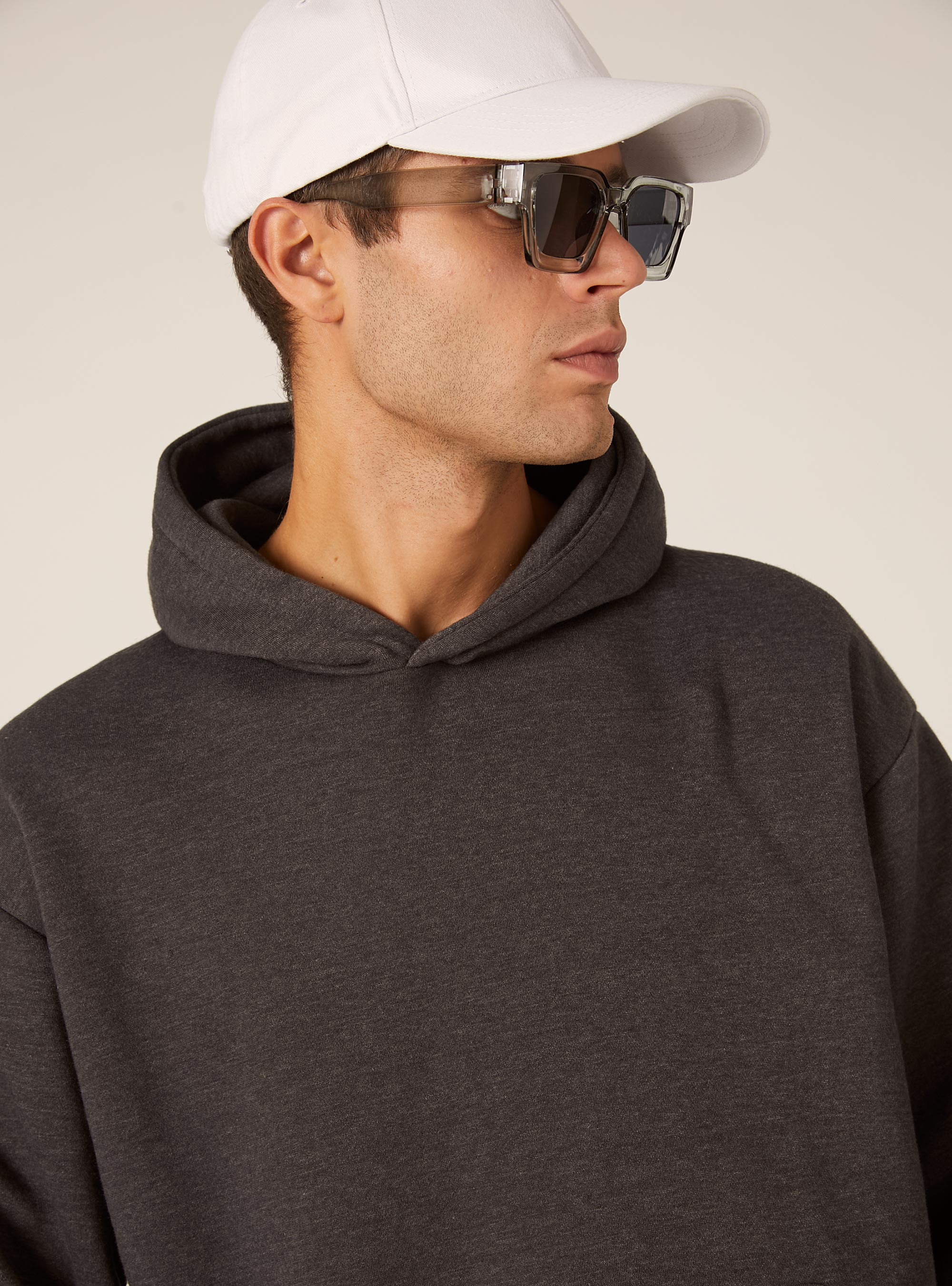Sweat &agrave; capuche coupe boxy, MGY1 GREY MEL DARK