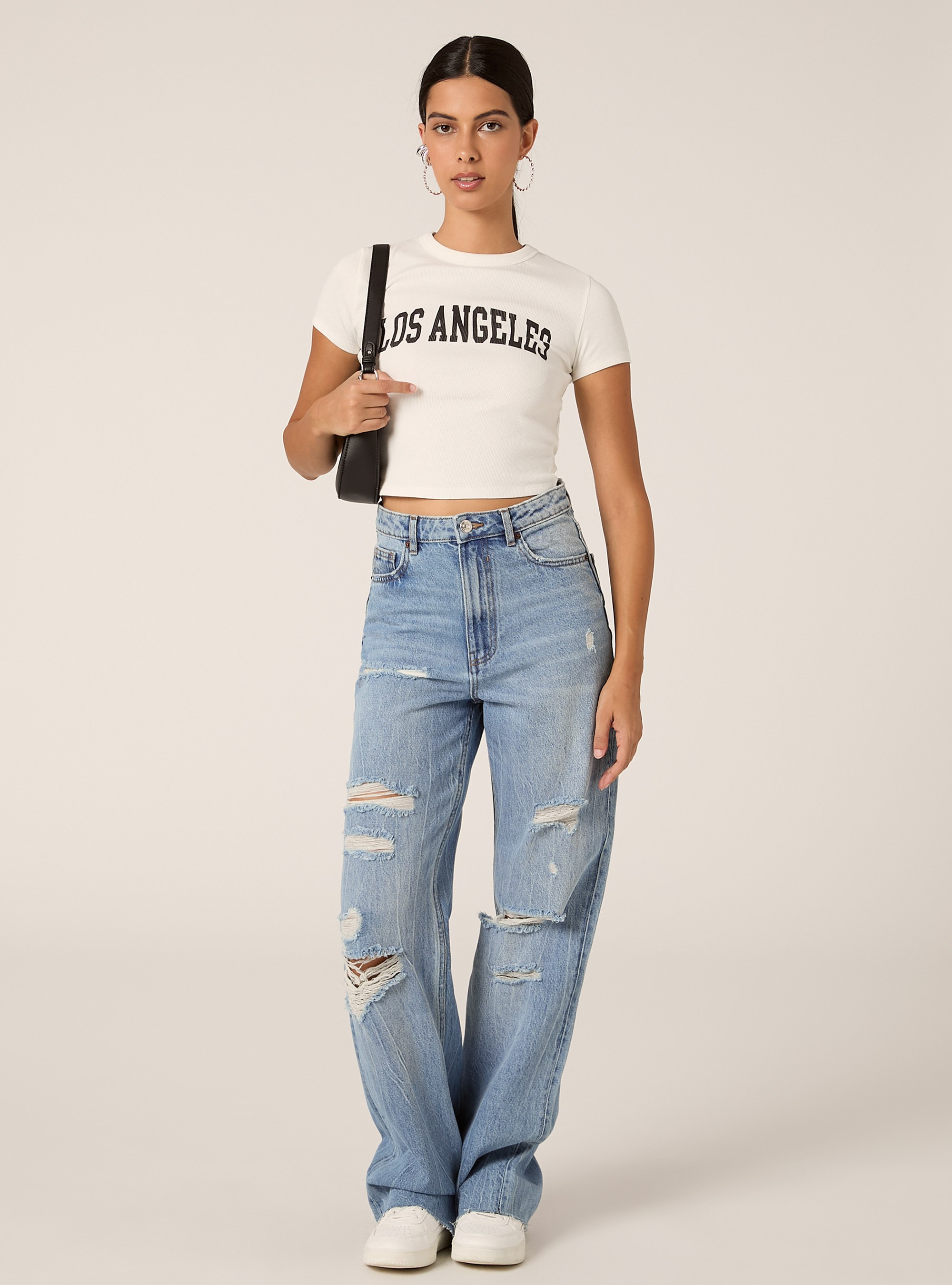 Cropped-T-Shirt mit College-Print, WH1 OFF WHITE