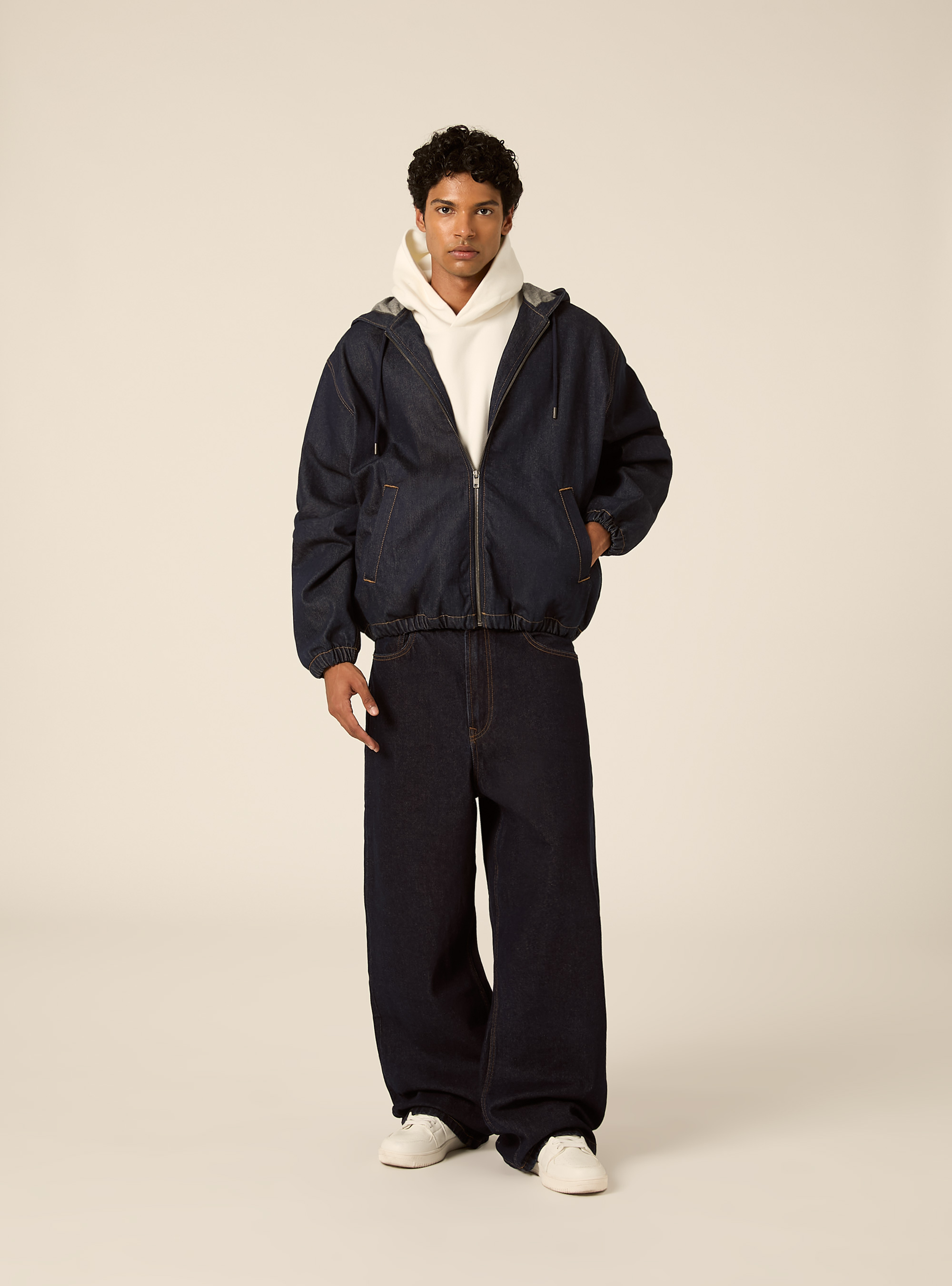 Hooded denim bomber jacket, D001 DEEP BLUE