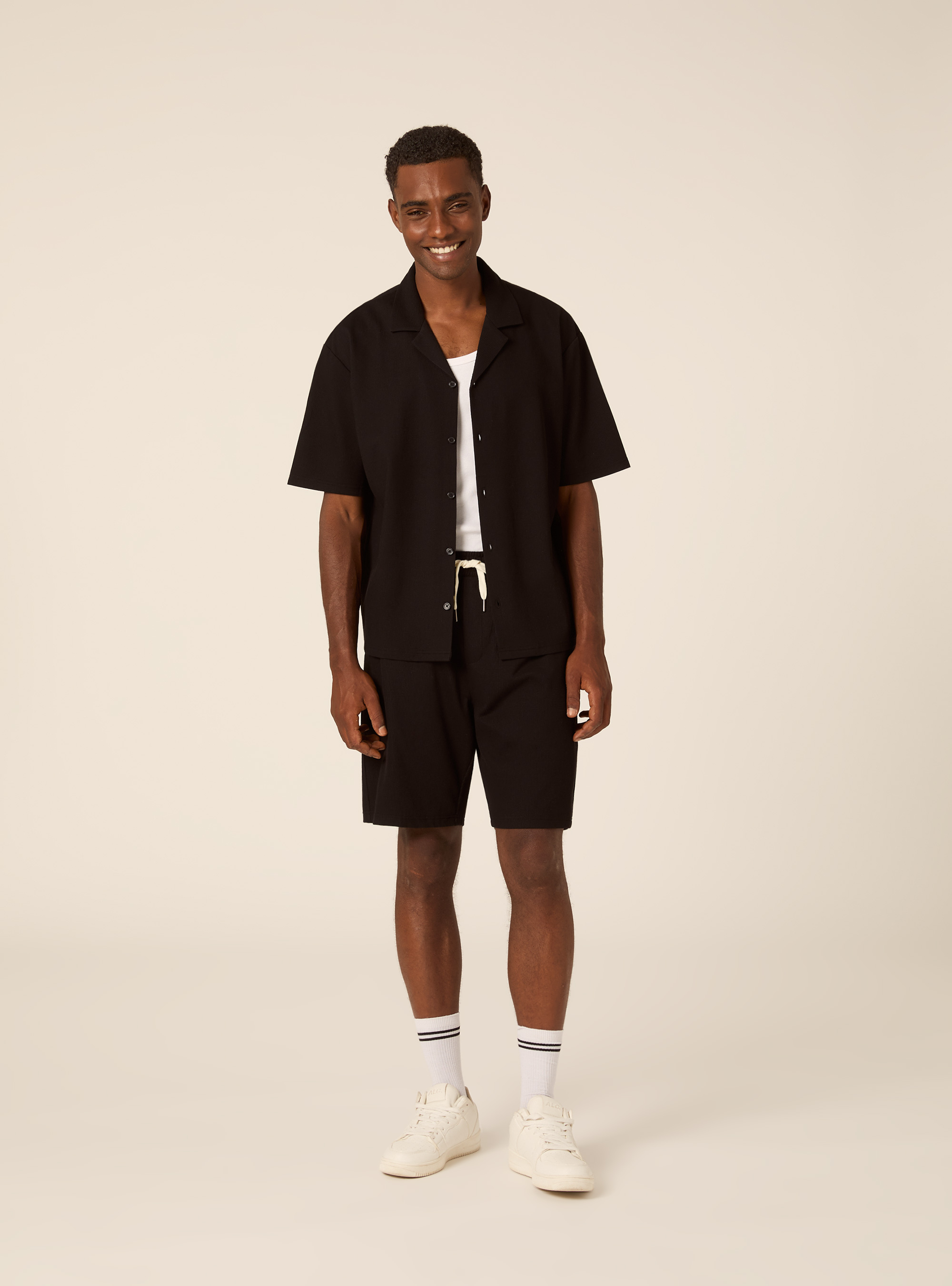 Camisa Bowling Regular Fit de Punto, BK1 BLACK