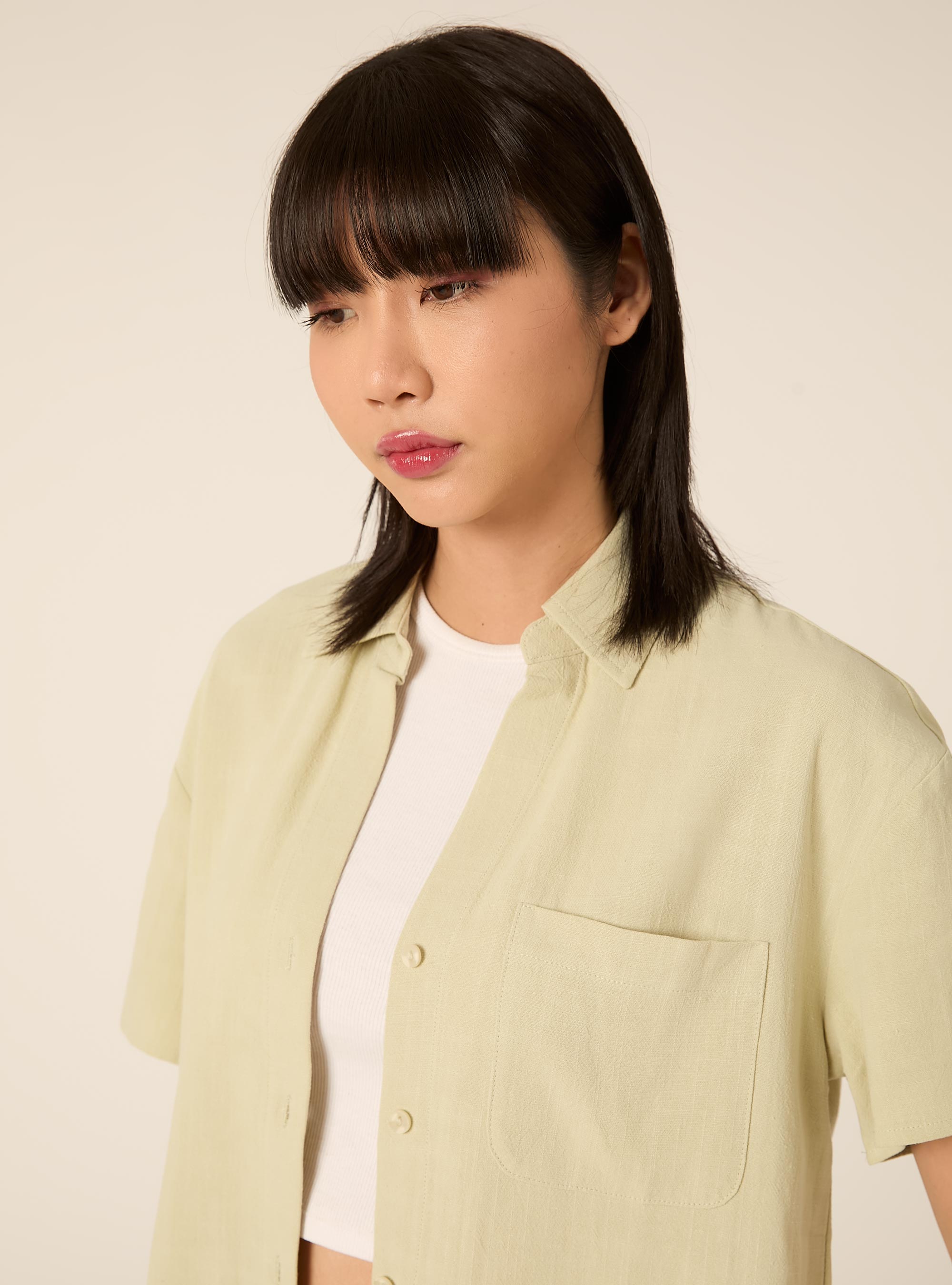 Camicia cropped in misto lino, KAKY CHIARO