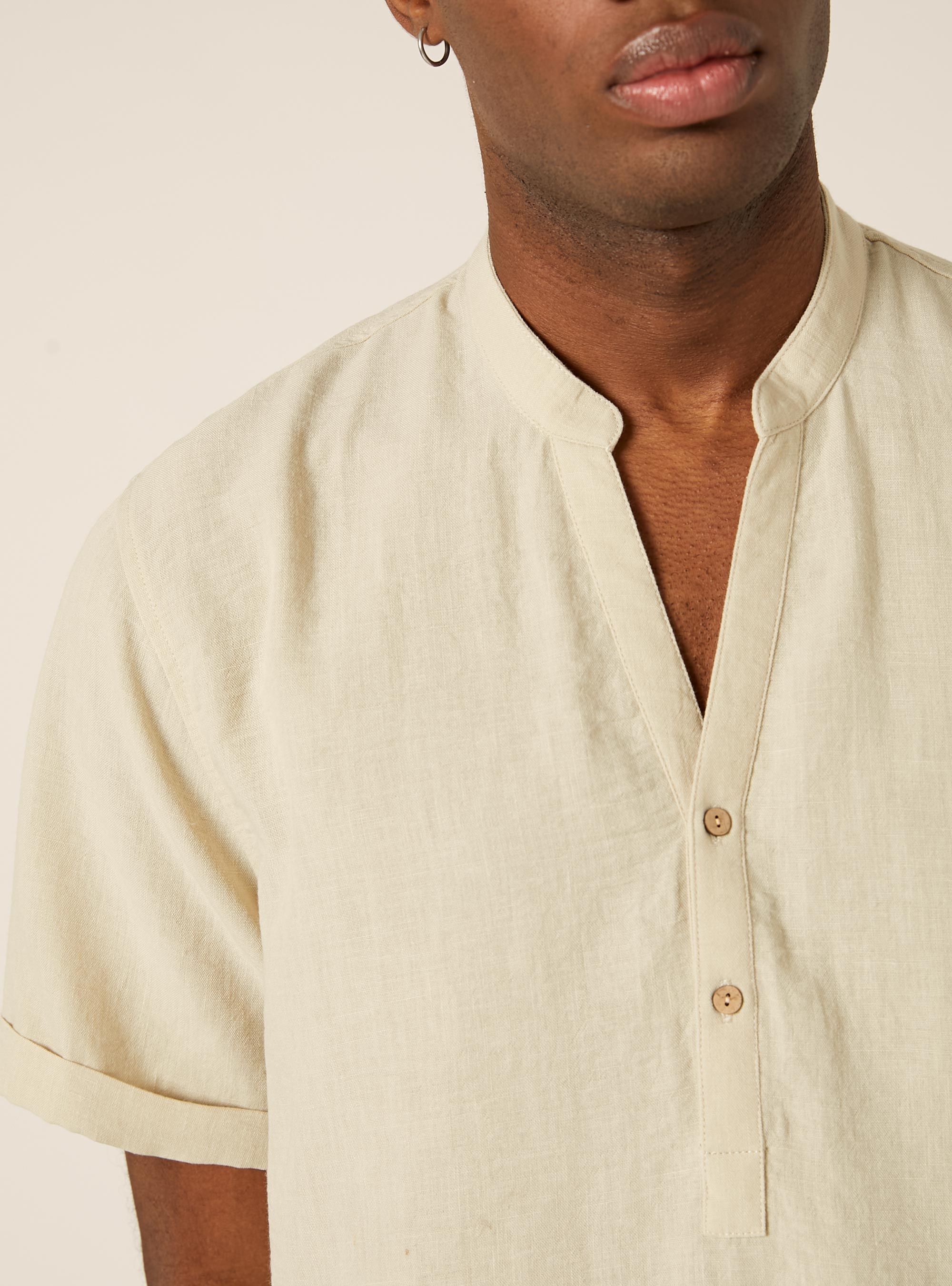 Camisa con cuello coreano, BG3 BEIGE LIGHT