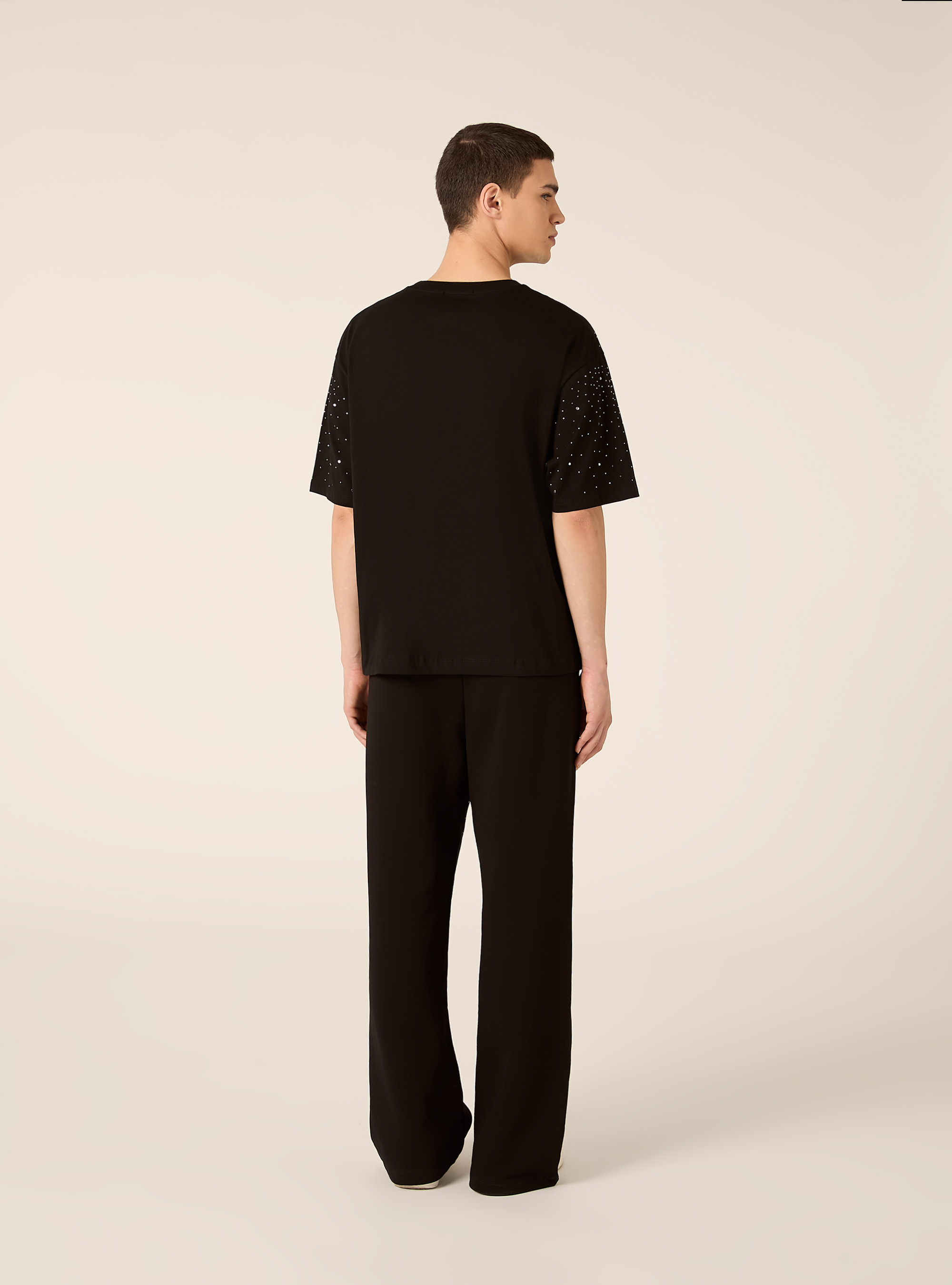 Camiseta de corte recto con pedrer&iacute;a, BK1 BLACK