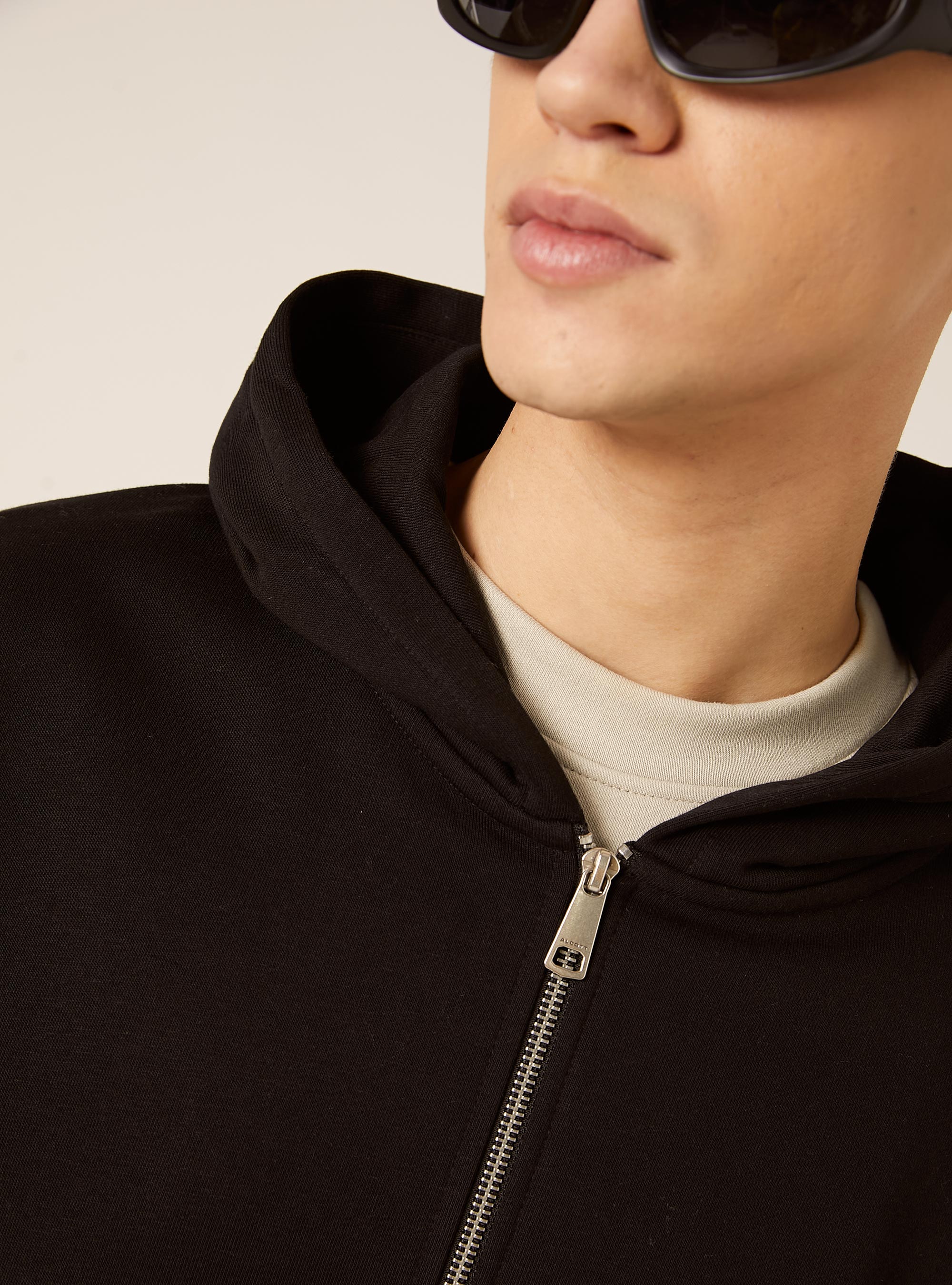 Felpa con zip e cappuccio boxy fit, NERO