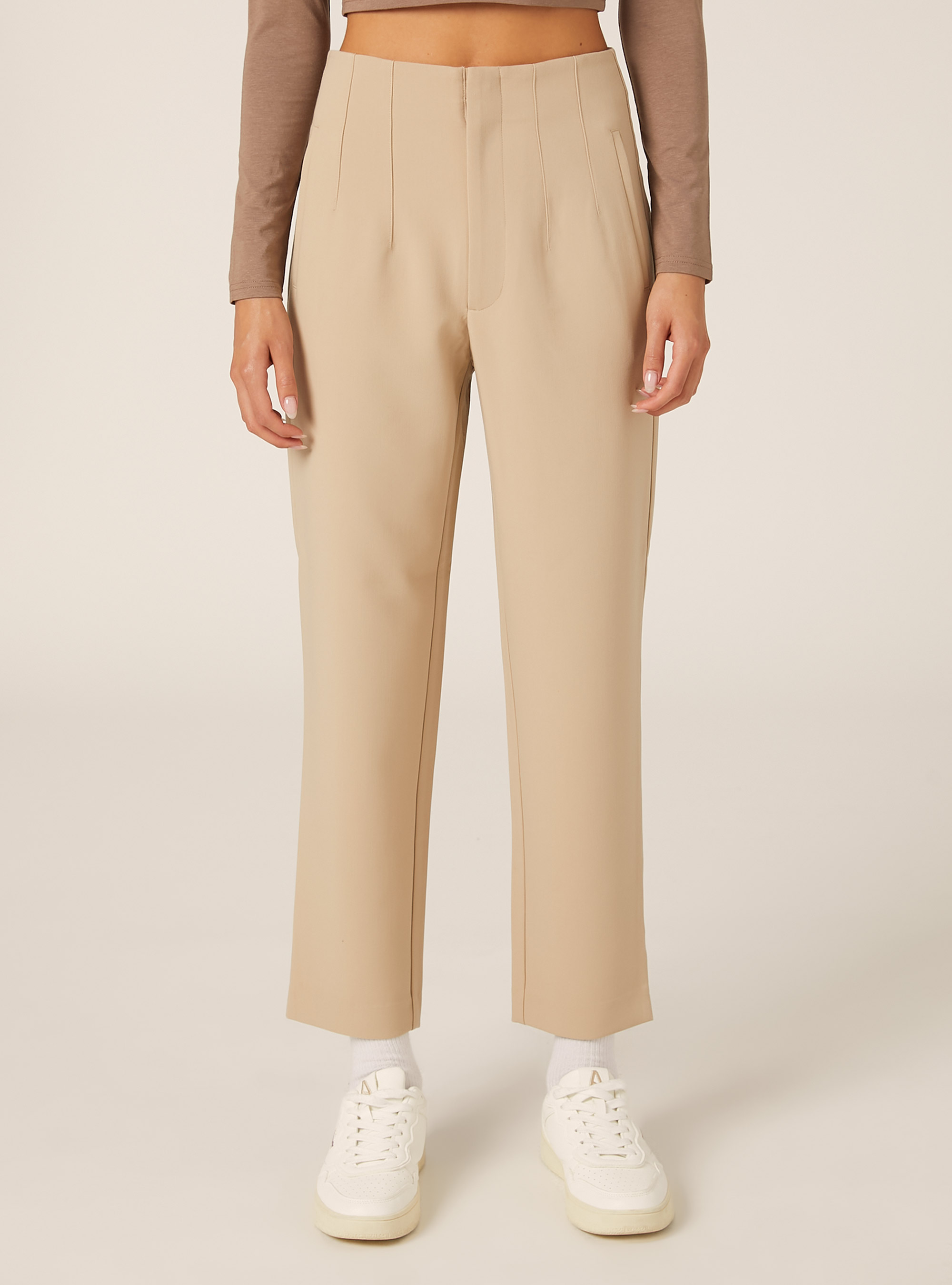 Pantalon uni &agrave; pinces, BG2 BEIGE MEDIUM