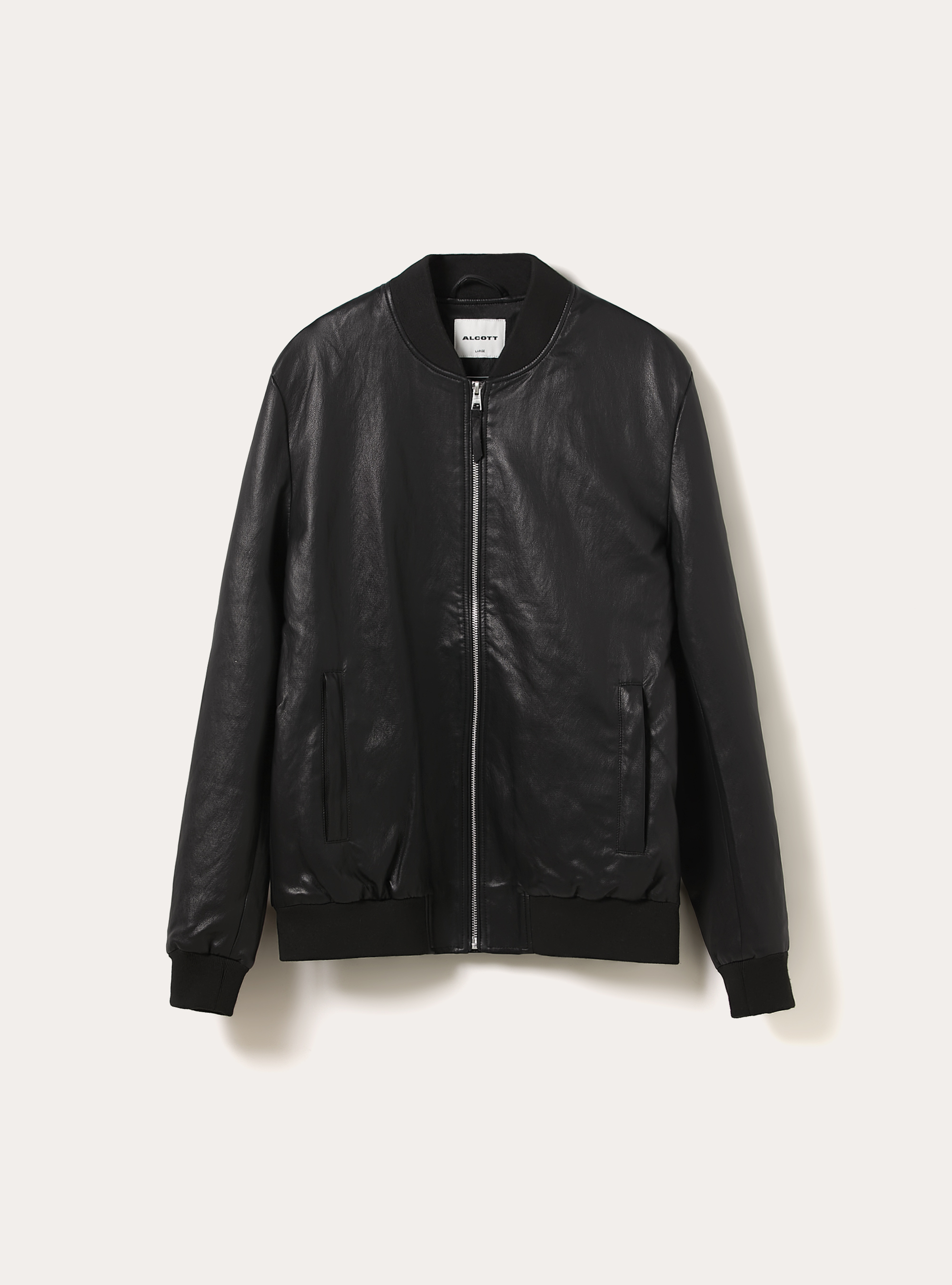 Faux Leather Bomber Jacket, BK1 BLACK