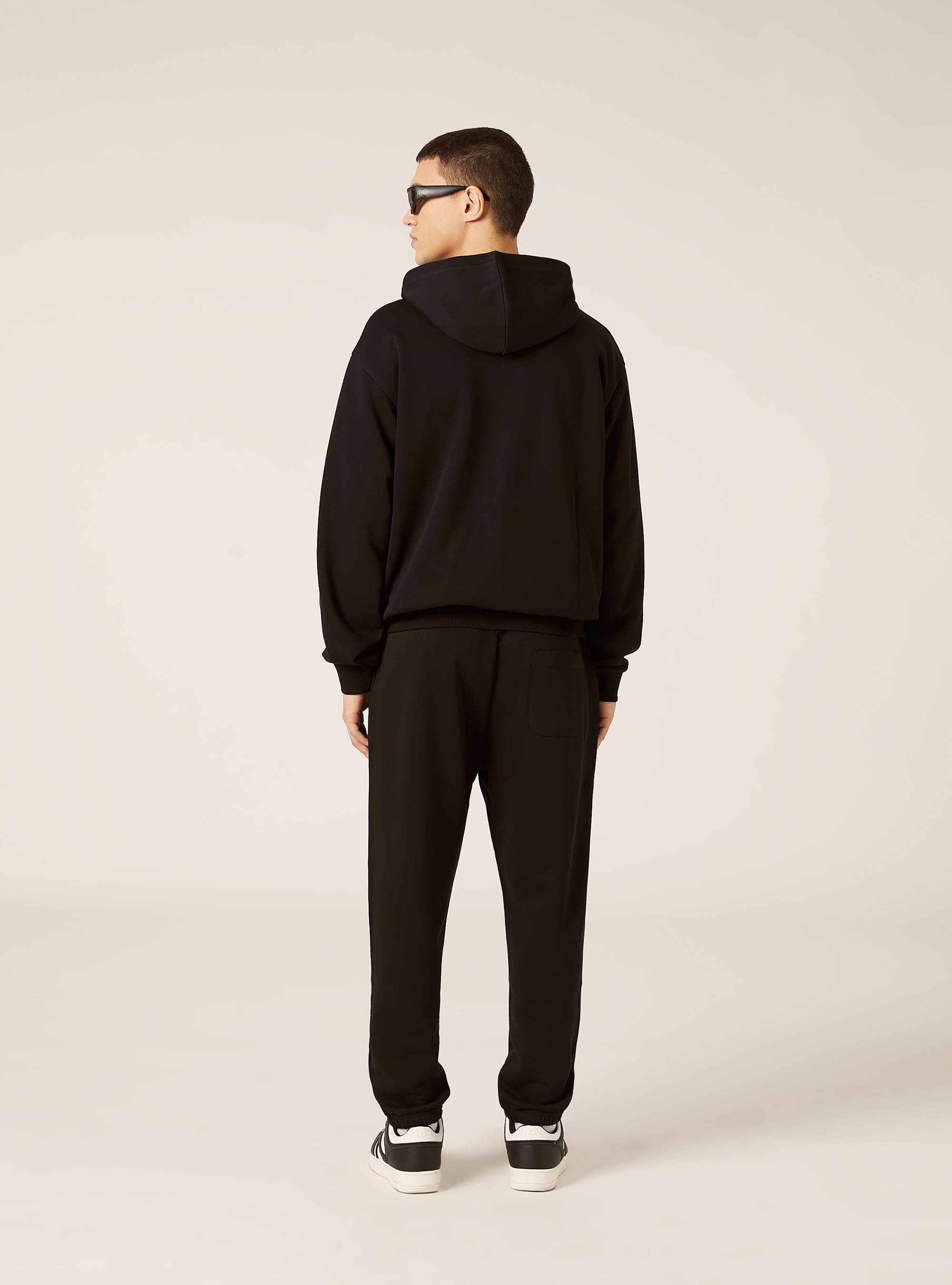 Felpa con zip e cappuccio boxy fit, NERO