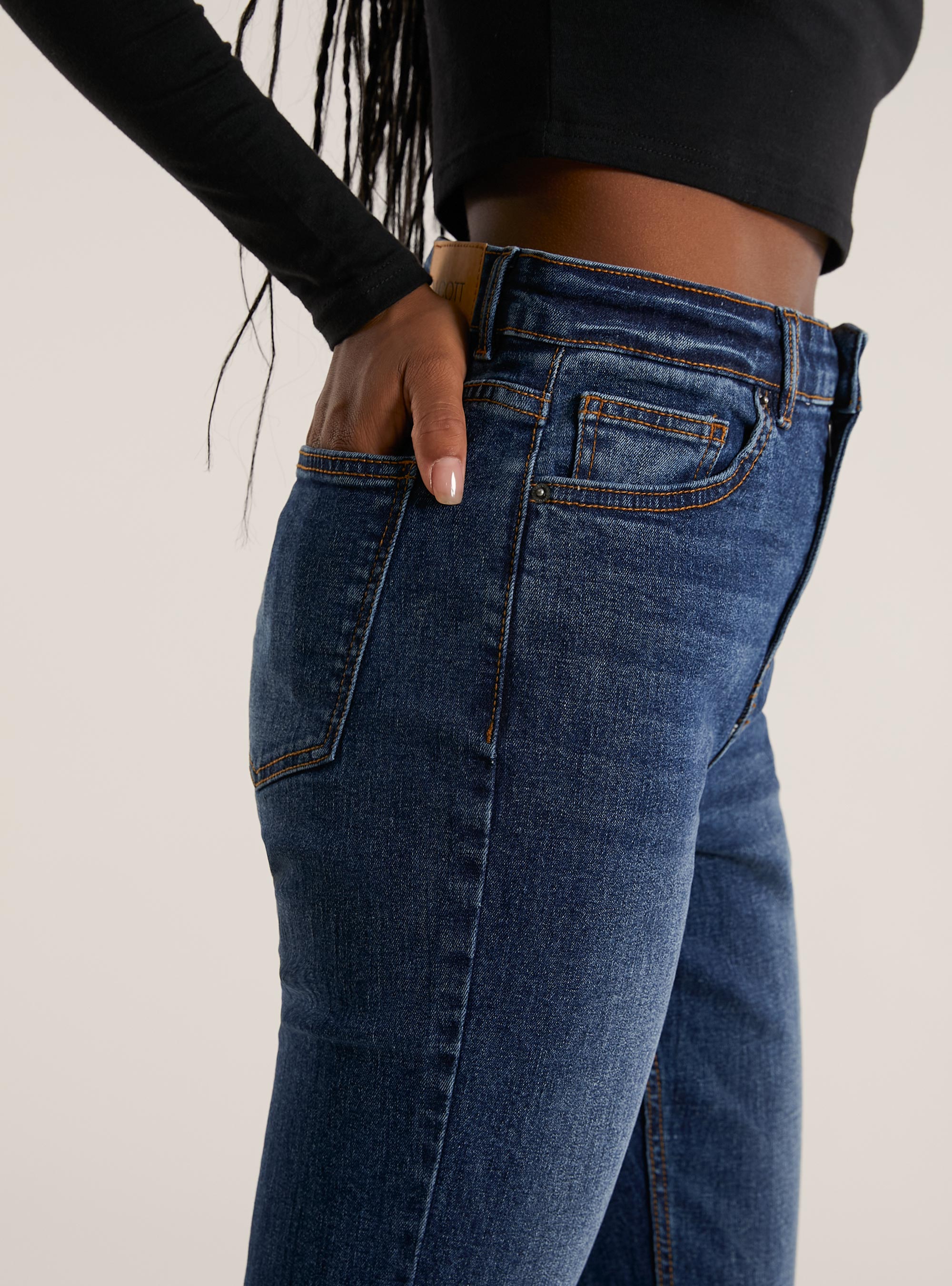 Jean flare taille haute, D001 DEEP BLUE
