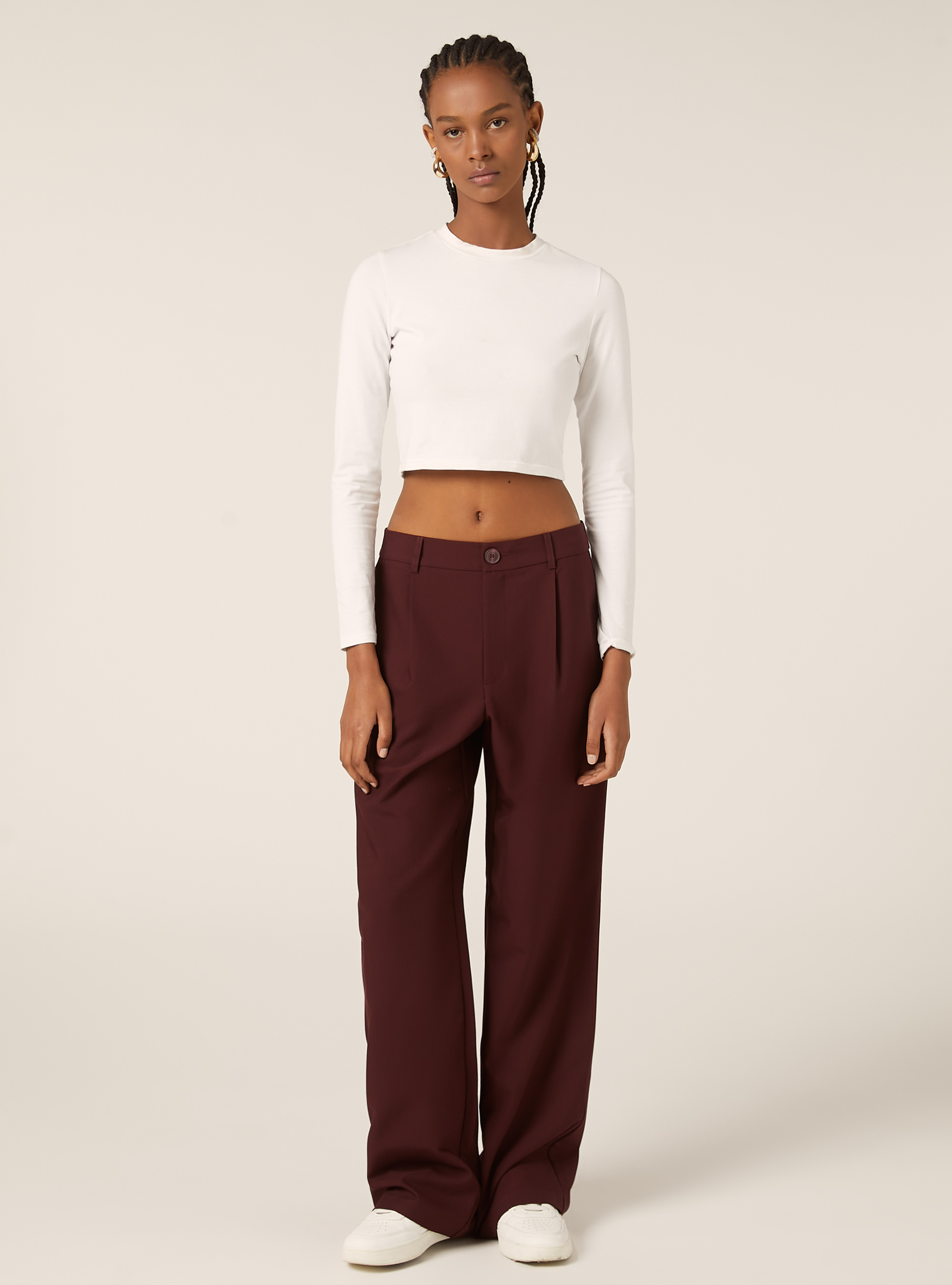 Pantalon ajust&eacute; avec pinces, BO2 BORDEAUX MEDIUM