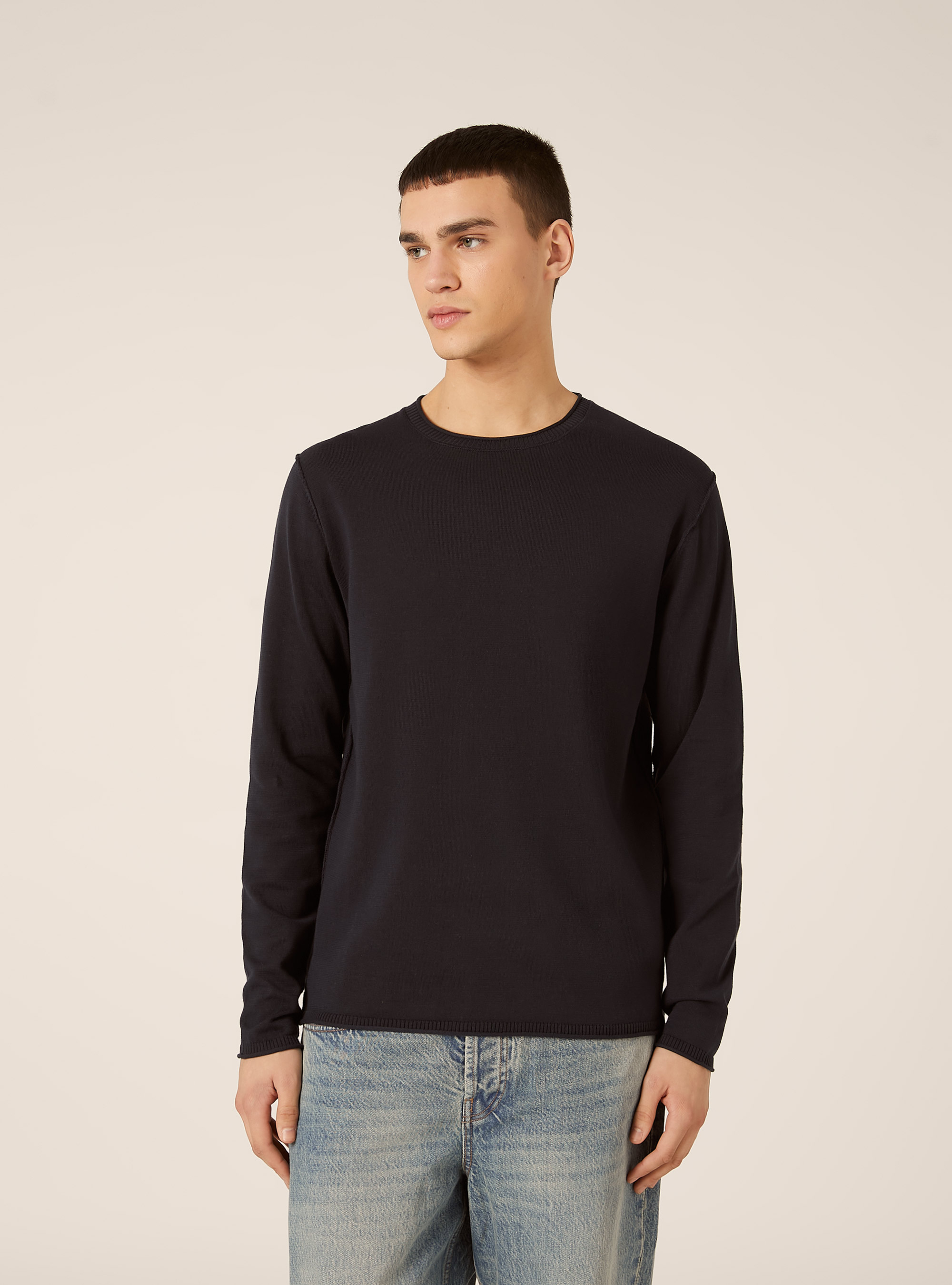 Pull &agrave; col rond en coton, NA2 NAVY MEDIUM