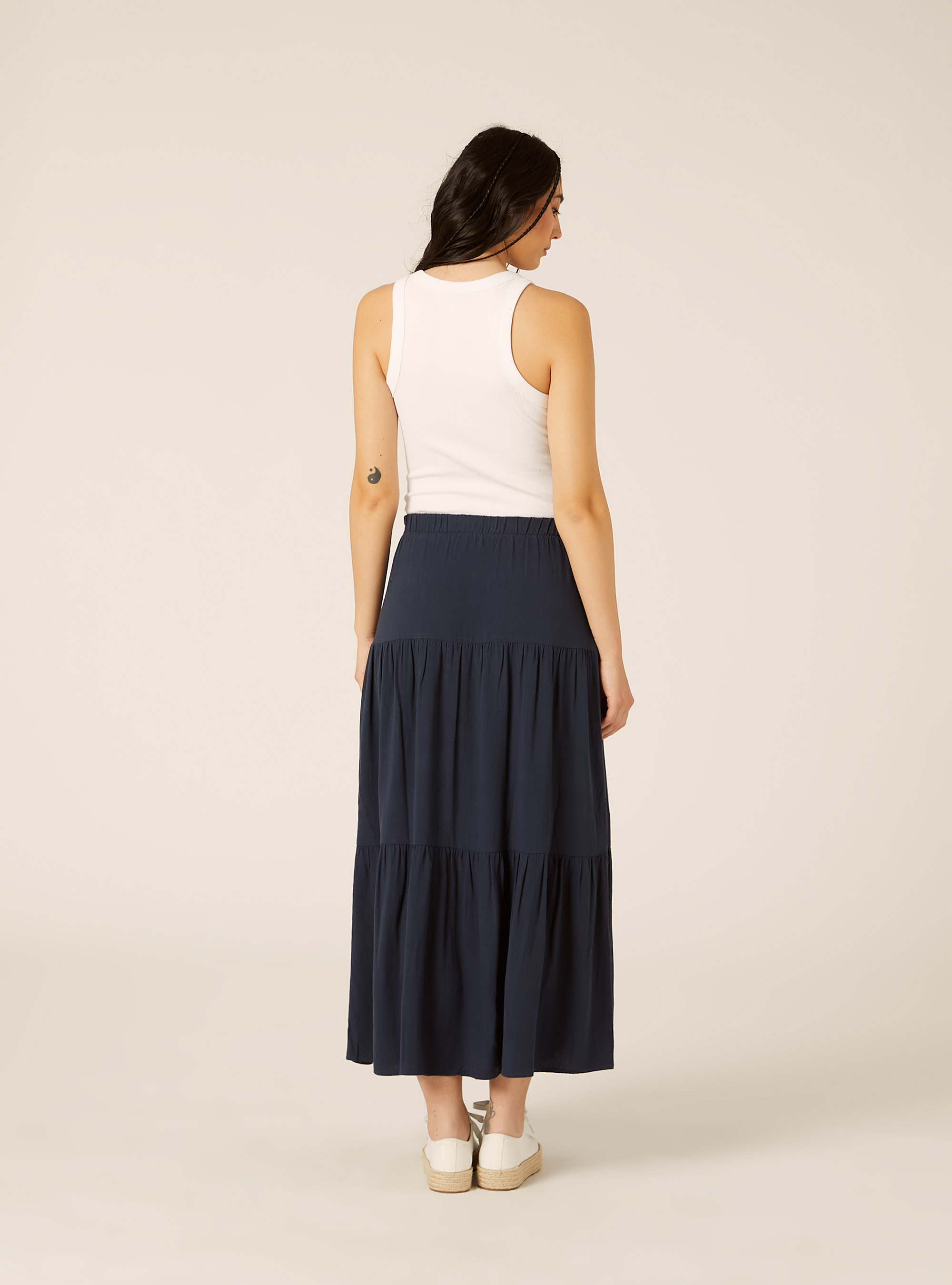 Falda boho con volantes en mezcla de lino, NA2 NAVY MEDIUM