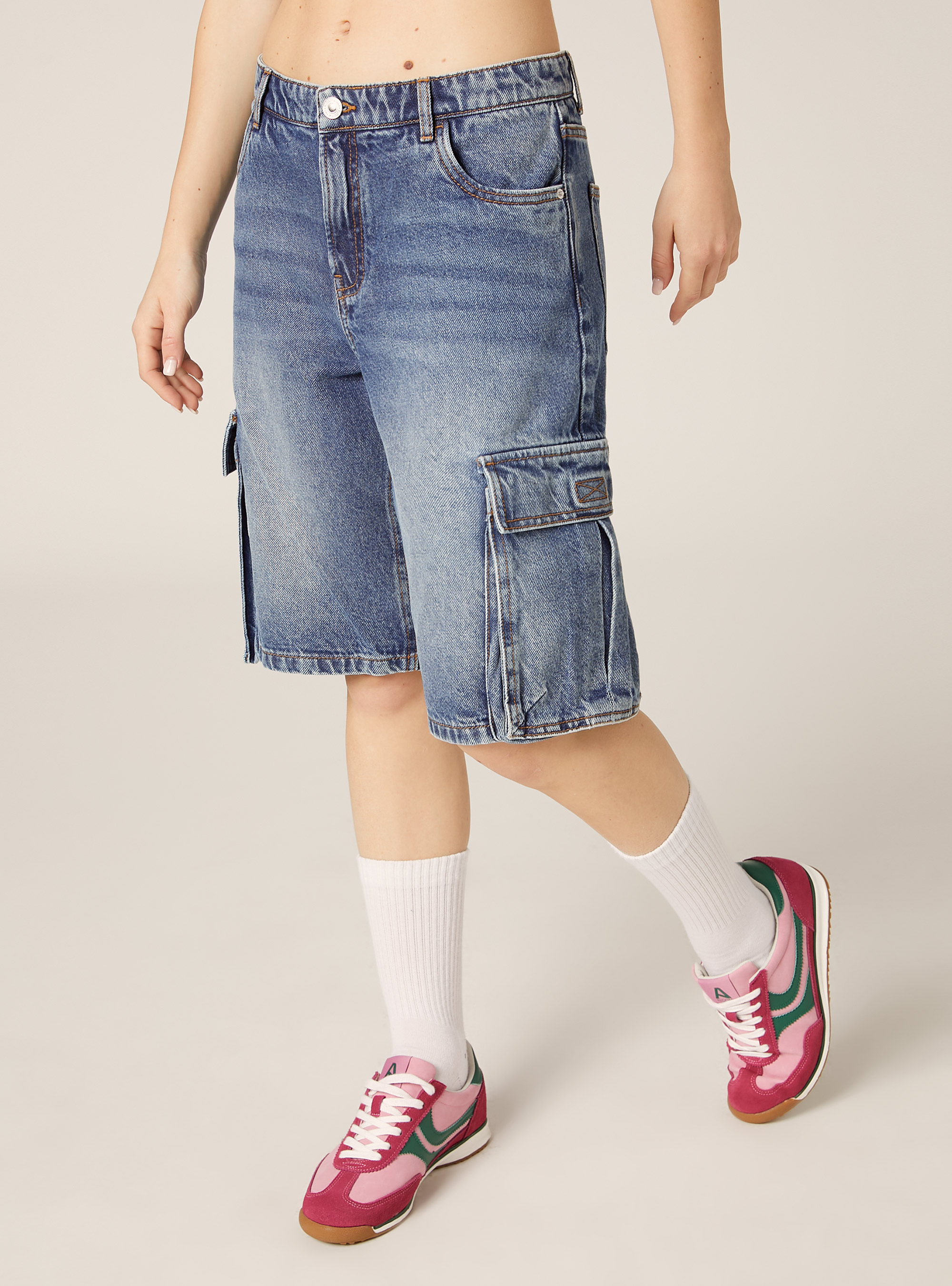 Jorts cargo in denim, D004 MEDIUM LIGHT BLUE