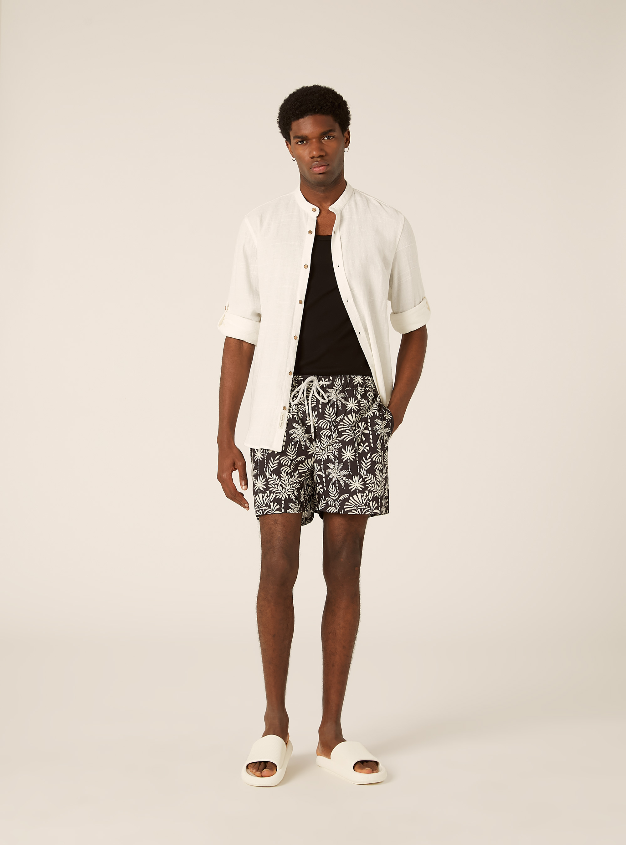 Badeshorts mit Palmen-Print, BK1 BLACK