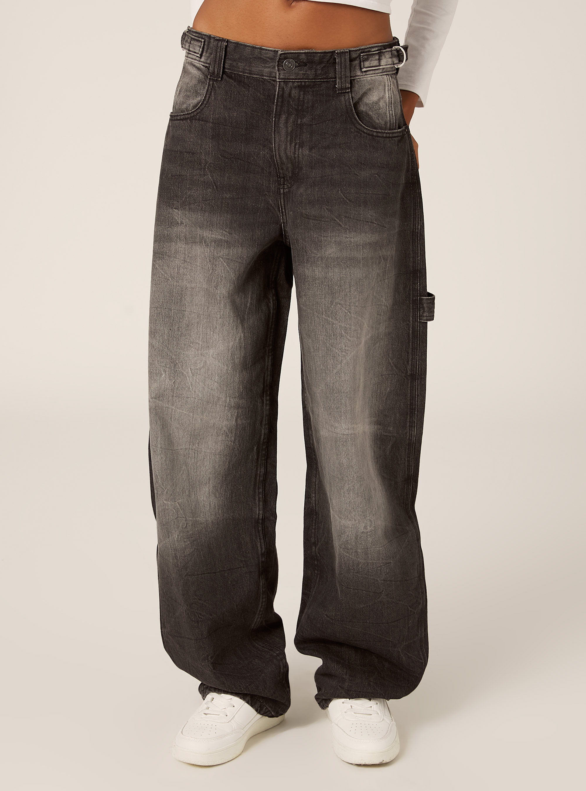 Jean ballon carpenter &agrave; taille ajustable, D000 BLACK
