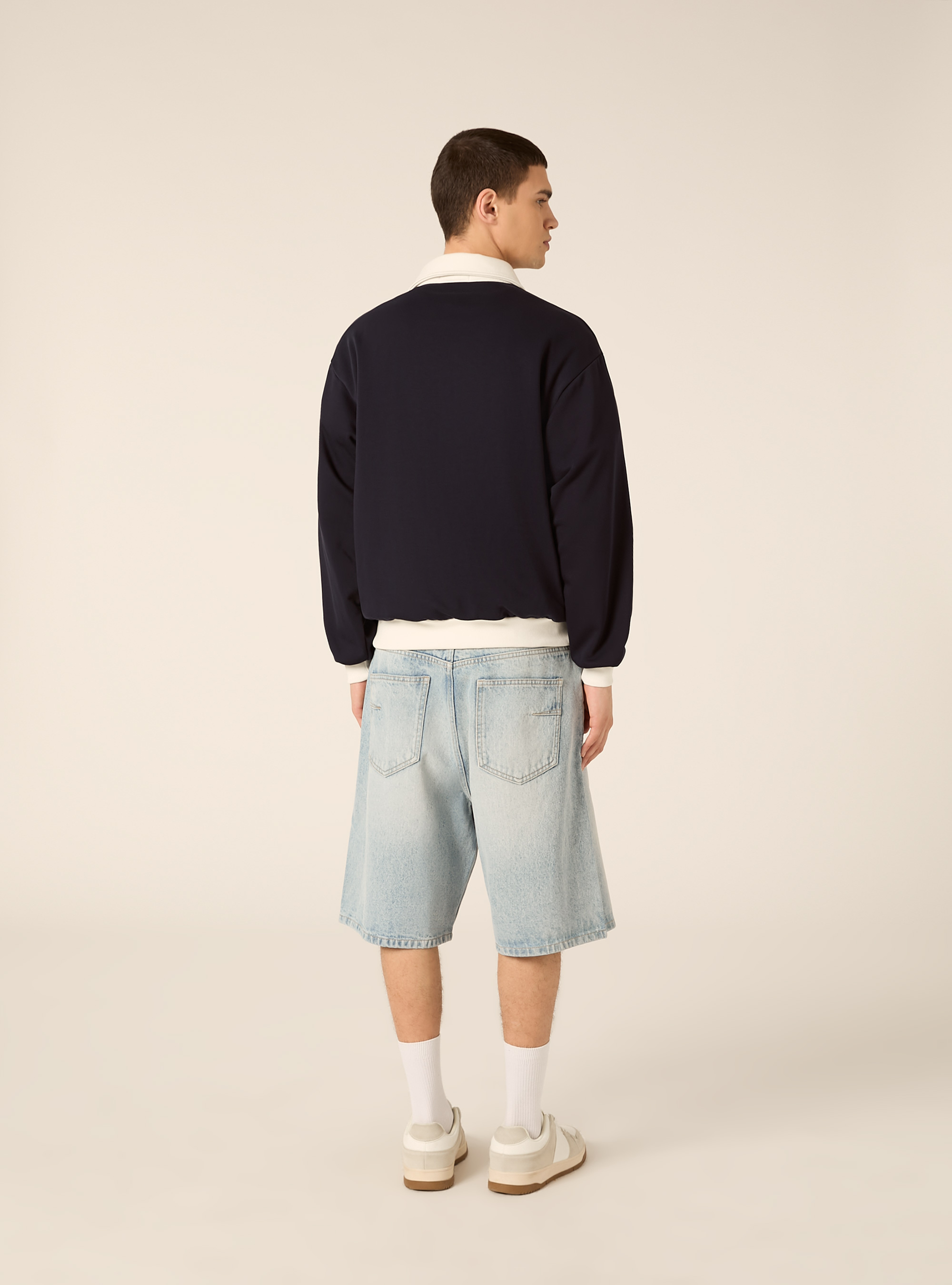 Felpa Boxy con Mezza Zip e Ricamo New York, NAVY MEDIO
