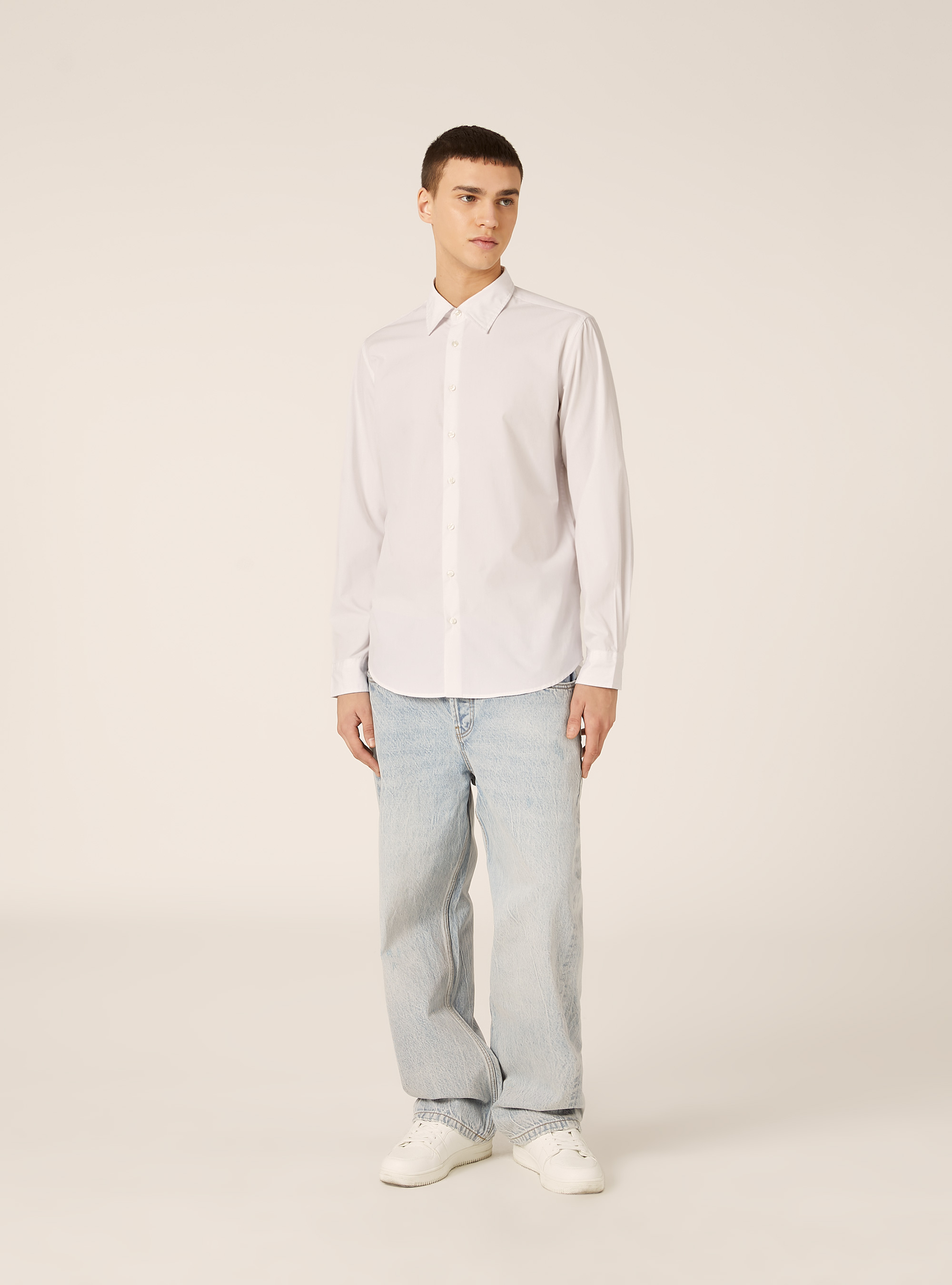 Camicia a manica lunga in tinta unita, OFF WHITE