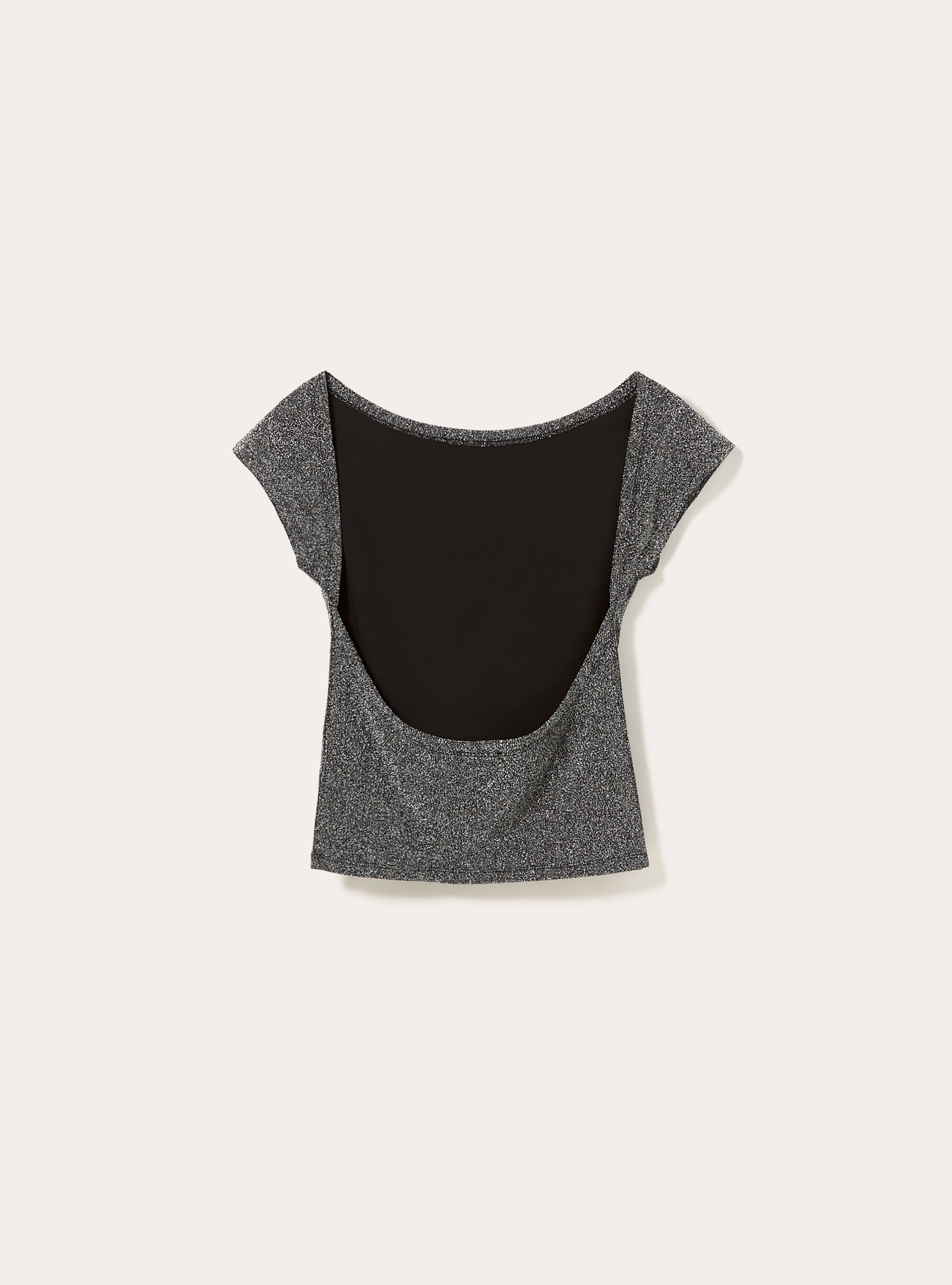 Metallic T-shirt with open back, SV2 SILVER MEDIUM