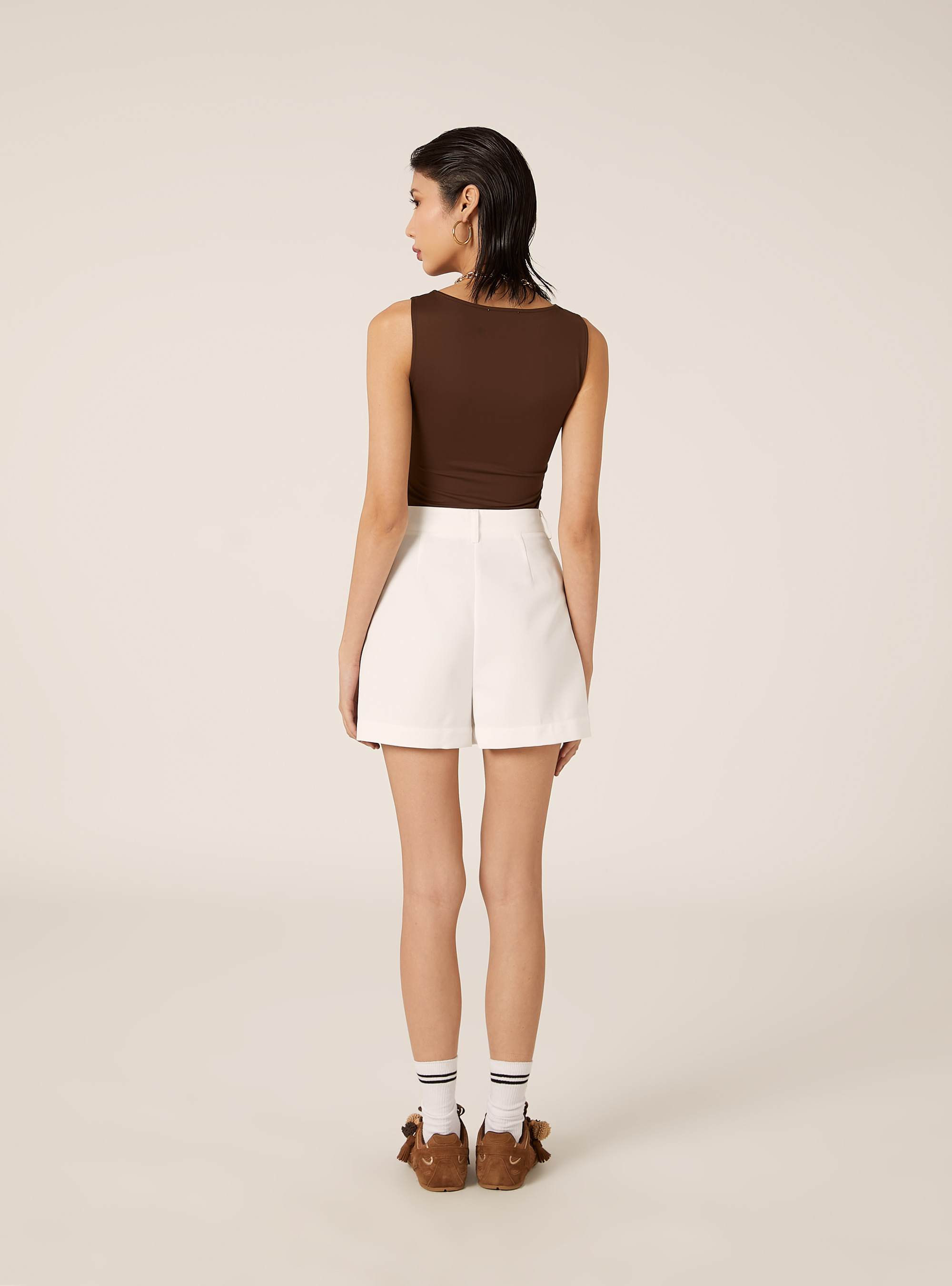 Shorts de Crep&eacute; de Color Liso, WH1 OFF WHITE