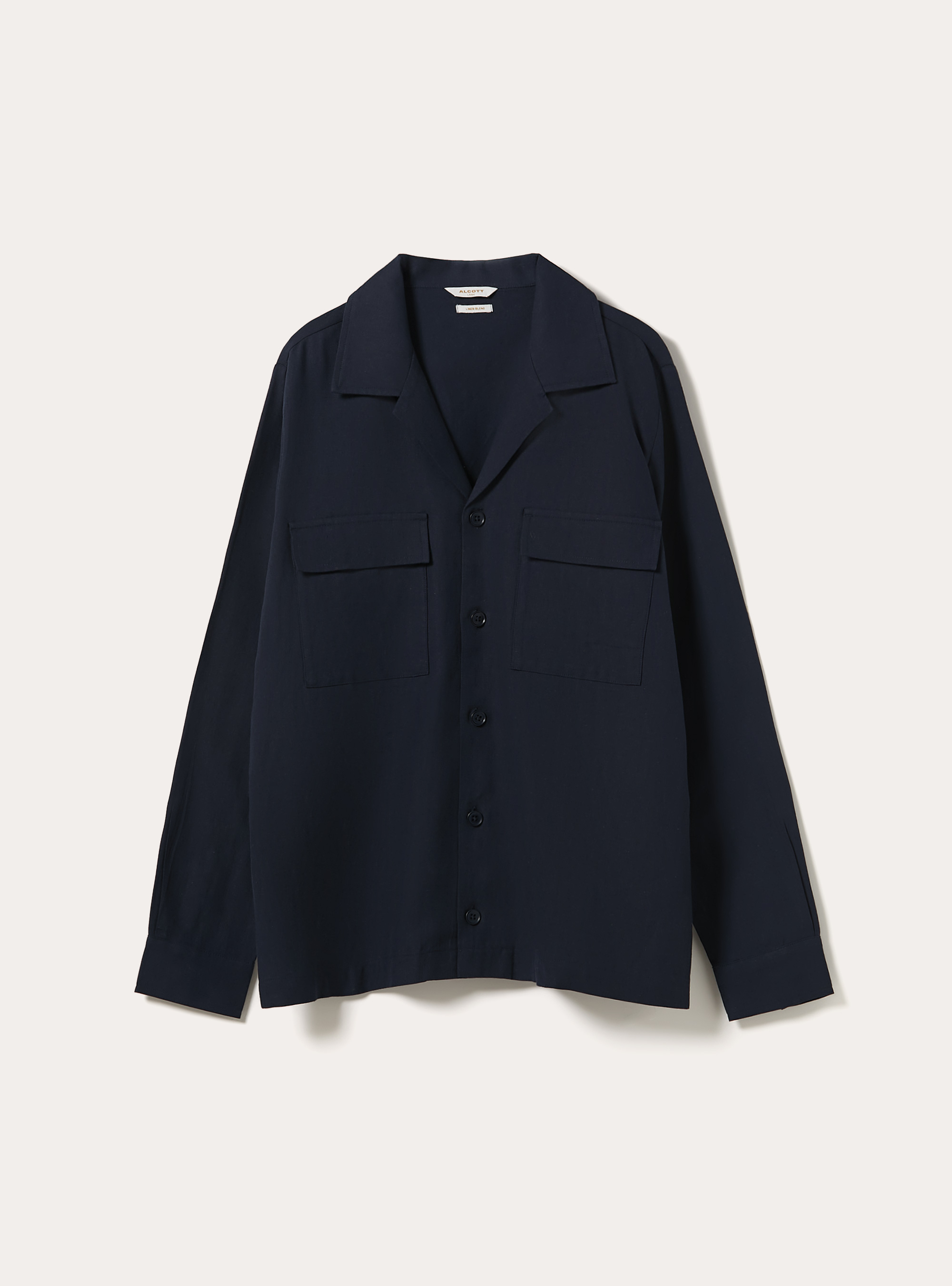 Chemise en M&eacute;lange de Lin avec Poches Plaqu&eacute;es, NA1 NAVY DARK