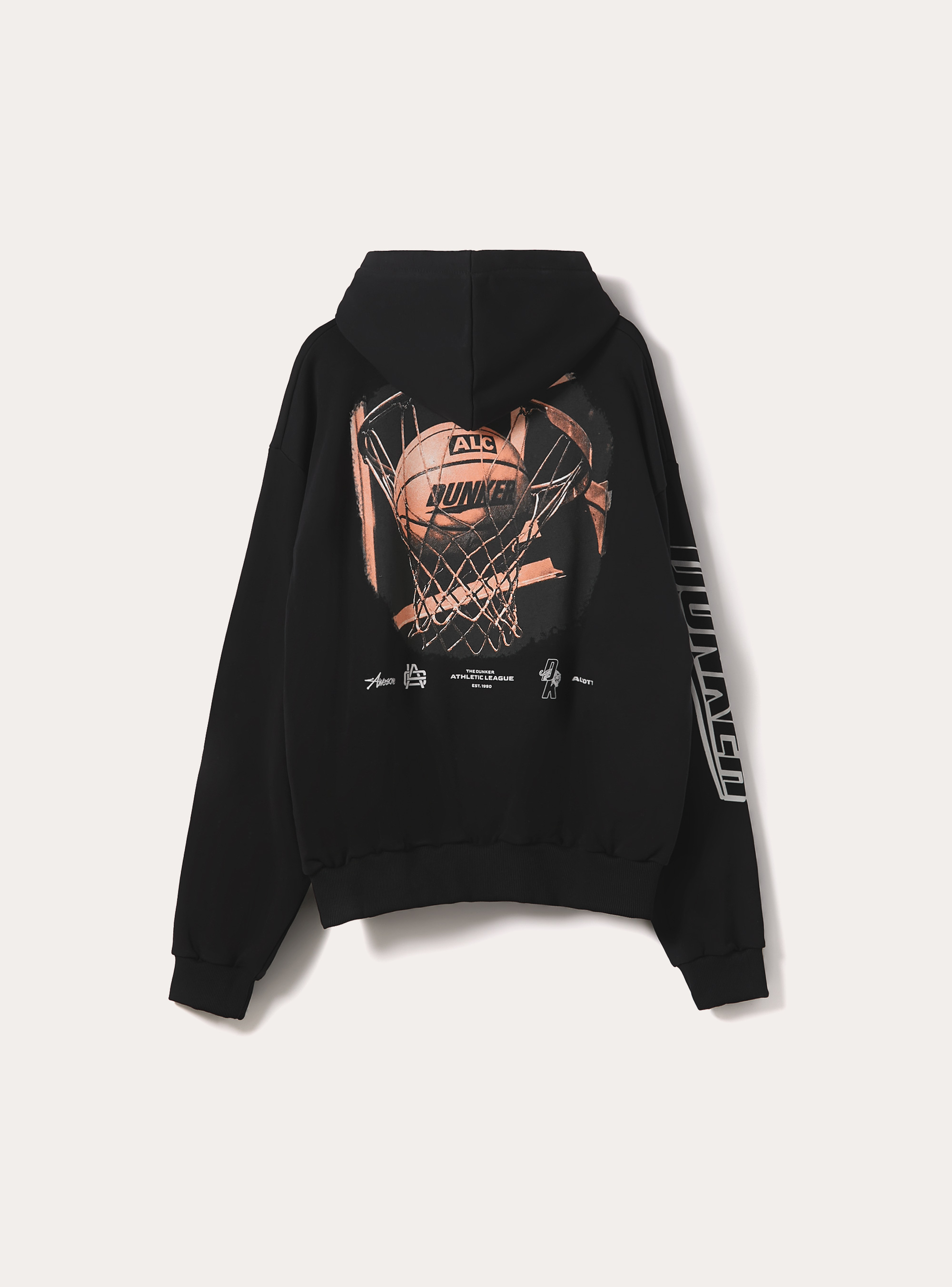 Sudadera de corte holgado con estampado de baloncesto, BK1 BLACK