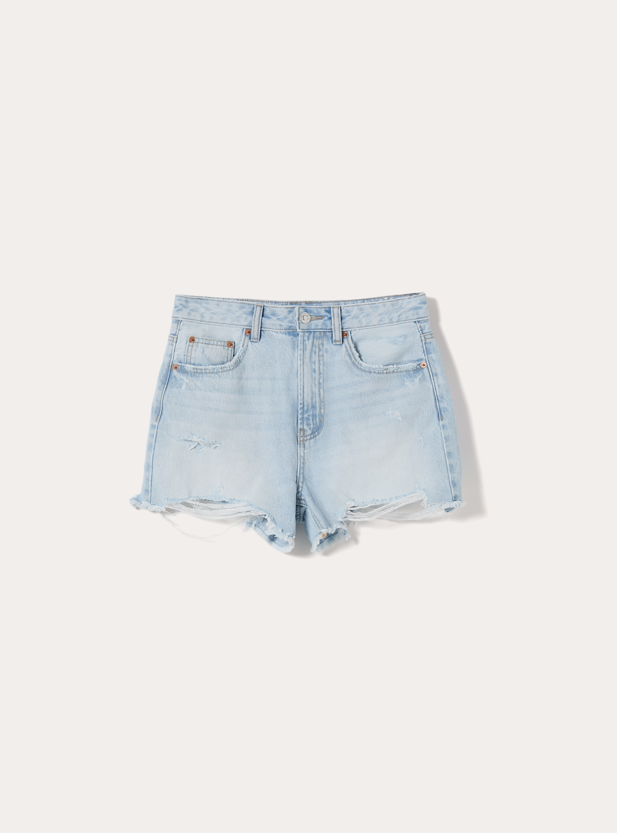 Shorts Vaqueros con Bajo de Corte Vivo, D007 LIGHT AZURE