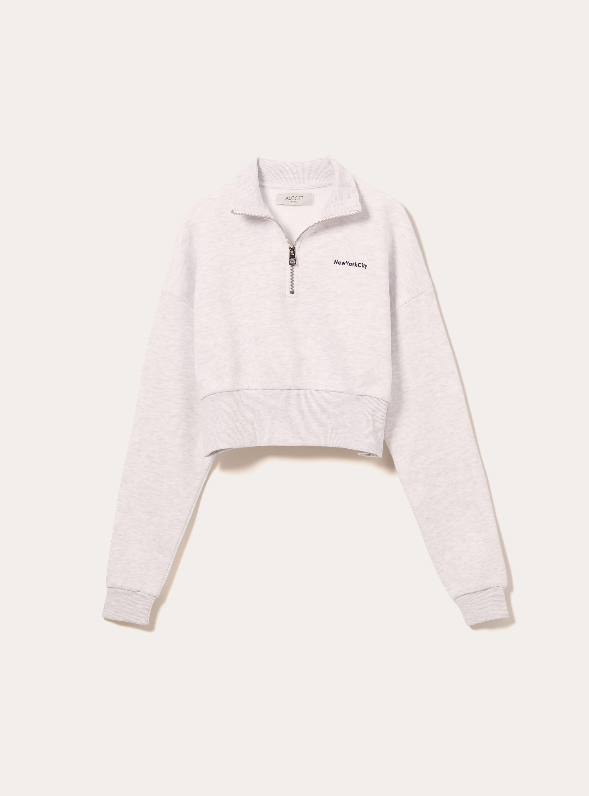 Sweat-shirt court avec col et fermeture &eacute;clair, MGY3 GREY MEL LIGHT