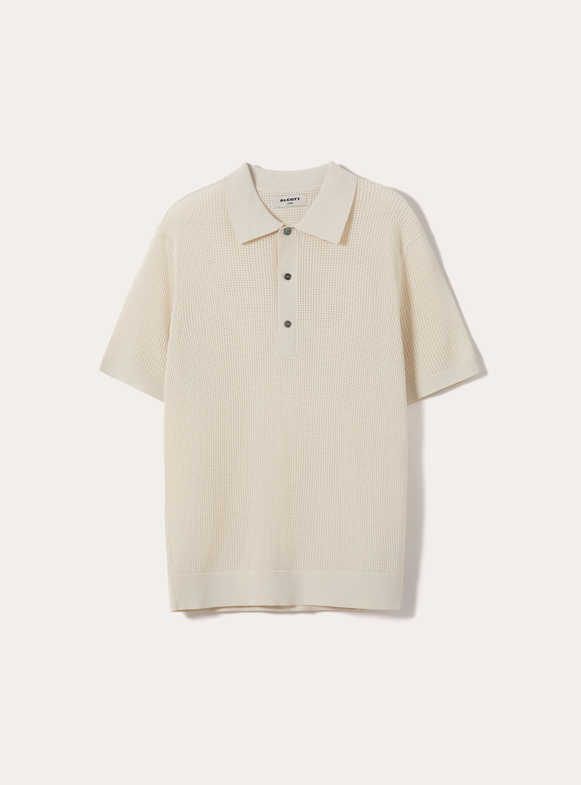 Maglia polo in crochet in misto viscosa, CR3 CREAM LIGHT