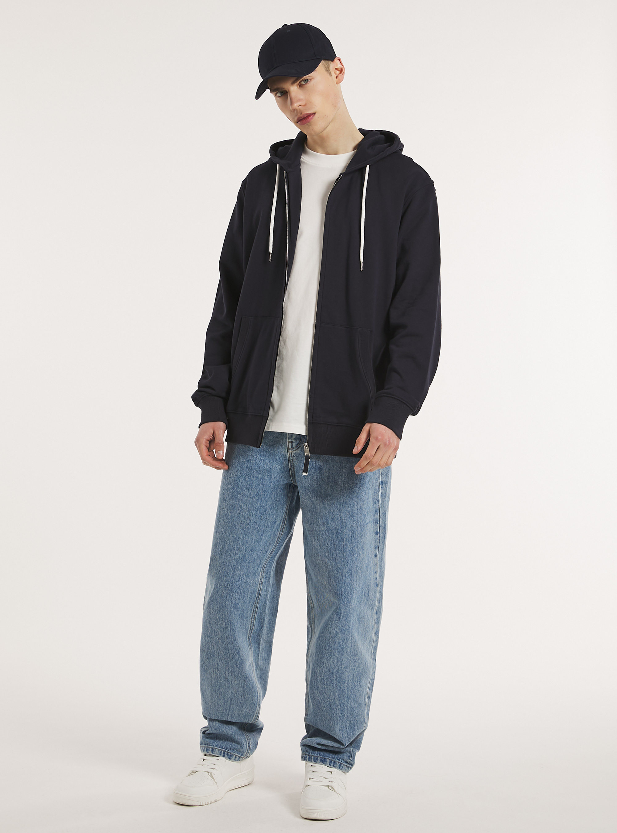 Zip et sweat &agrave; capuche en coton, NA1 NAVY DARK