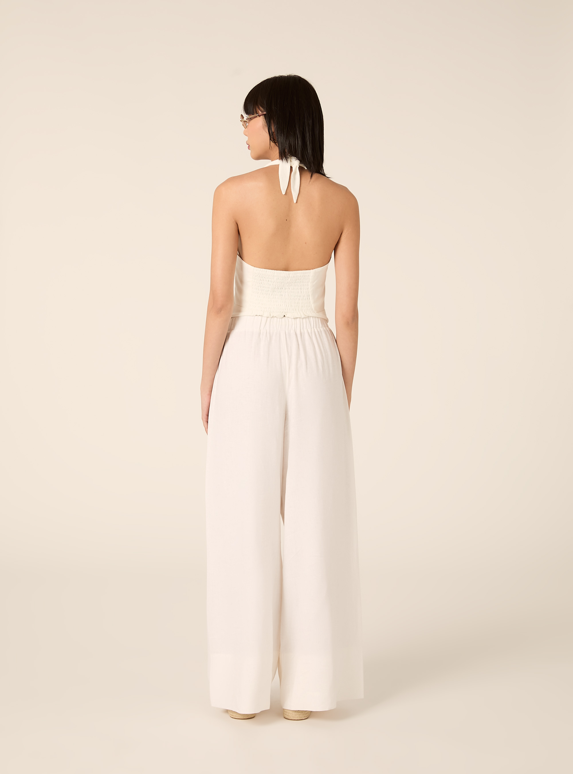 Pantalones palazzo de lino, WH2 WHITE