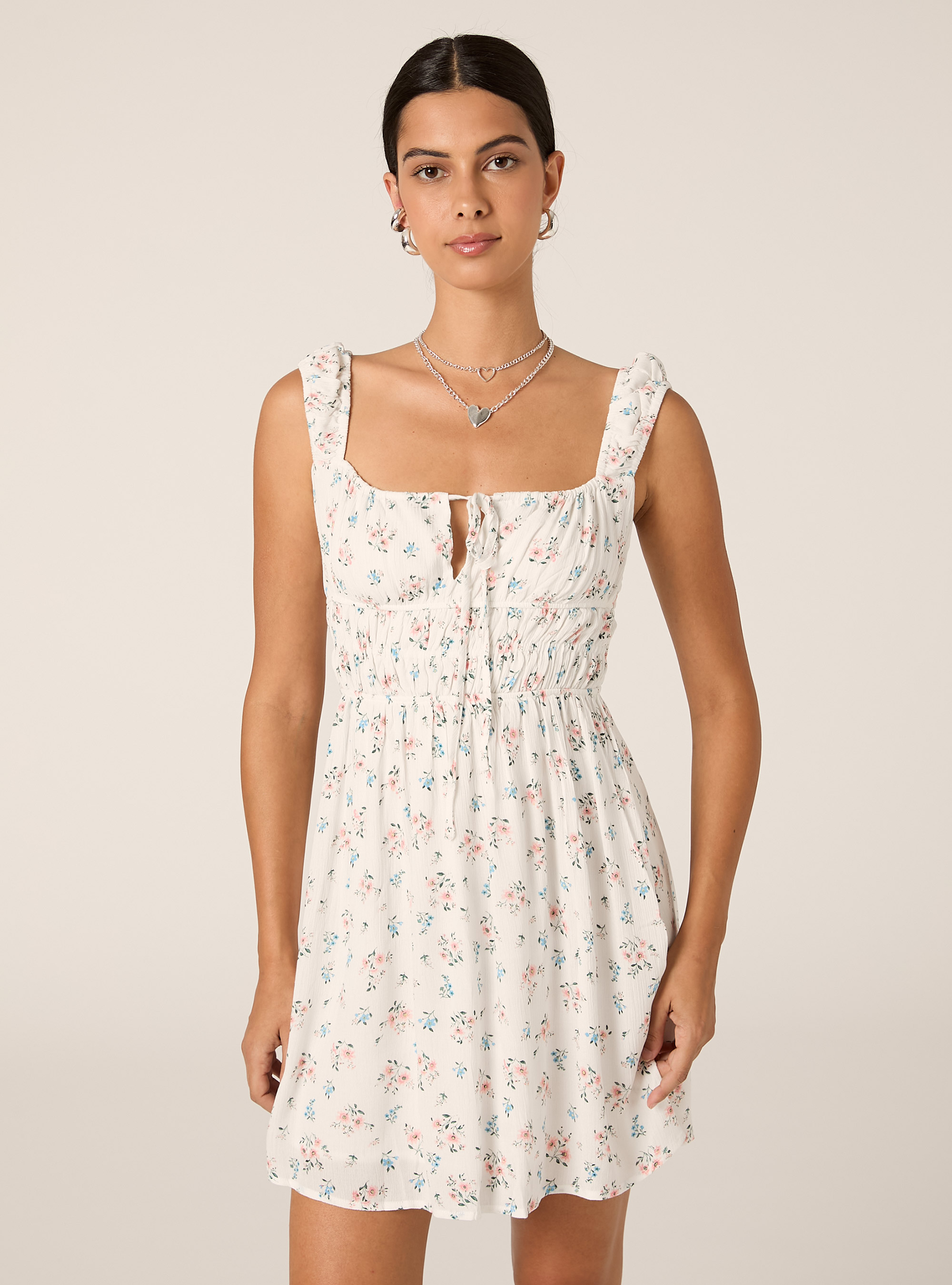 Vestido de crep&eacute; con estampado floral, WH1 OFF WHITE