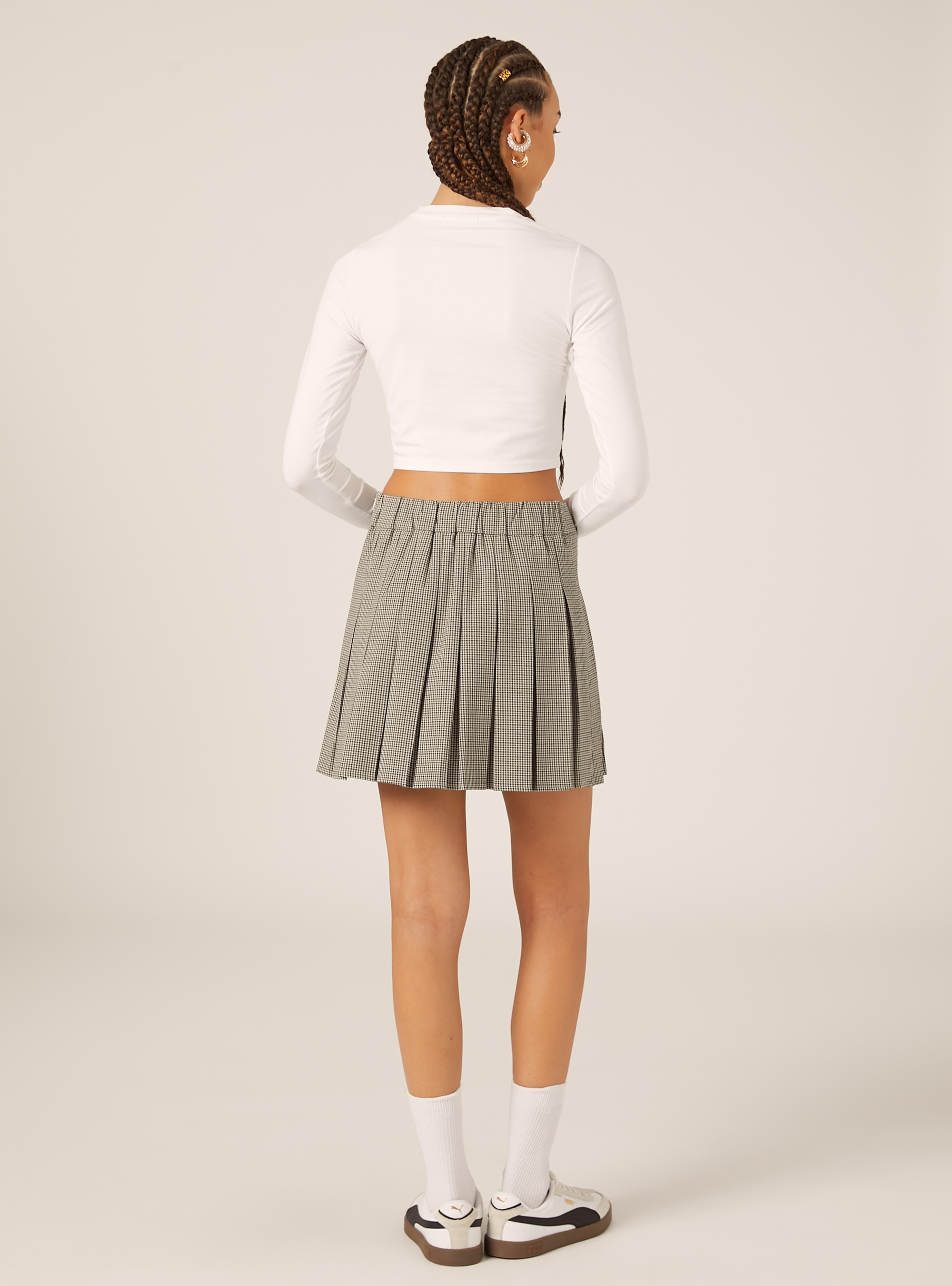 Mini-jupe pliss&eacute;e &agrave; motifs, BG2 BEIGE MEDIUM