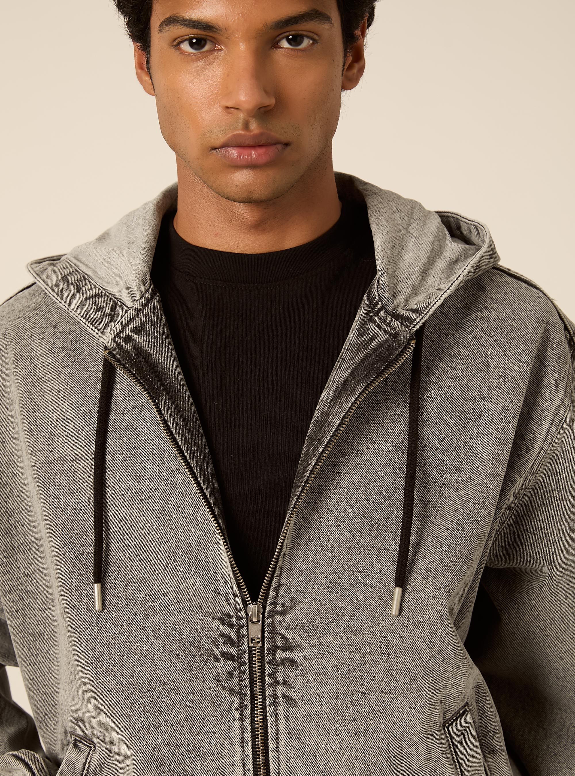 Hooded denim bomber jacket, D00G GREY