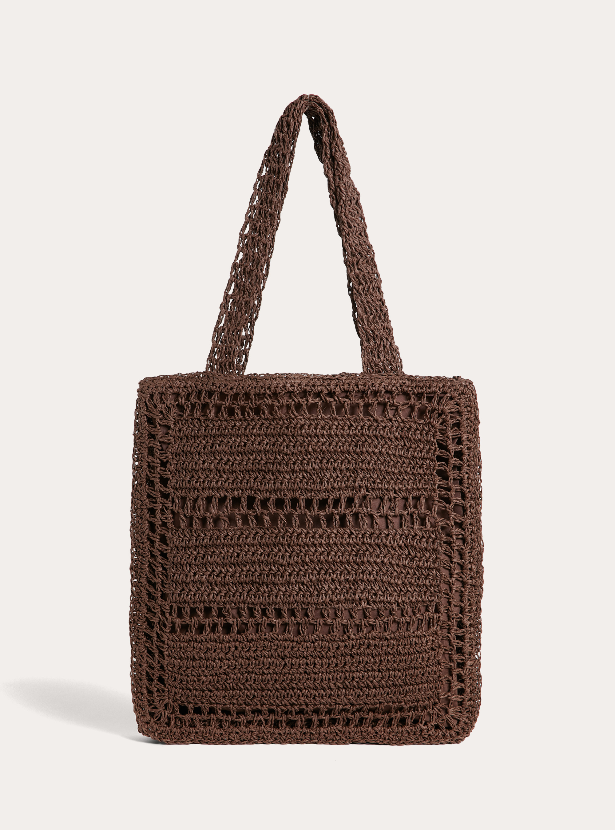 Capri Woven Crochet Straw Effect Tote Bag, BR2 BROWN MEDIUM